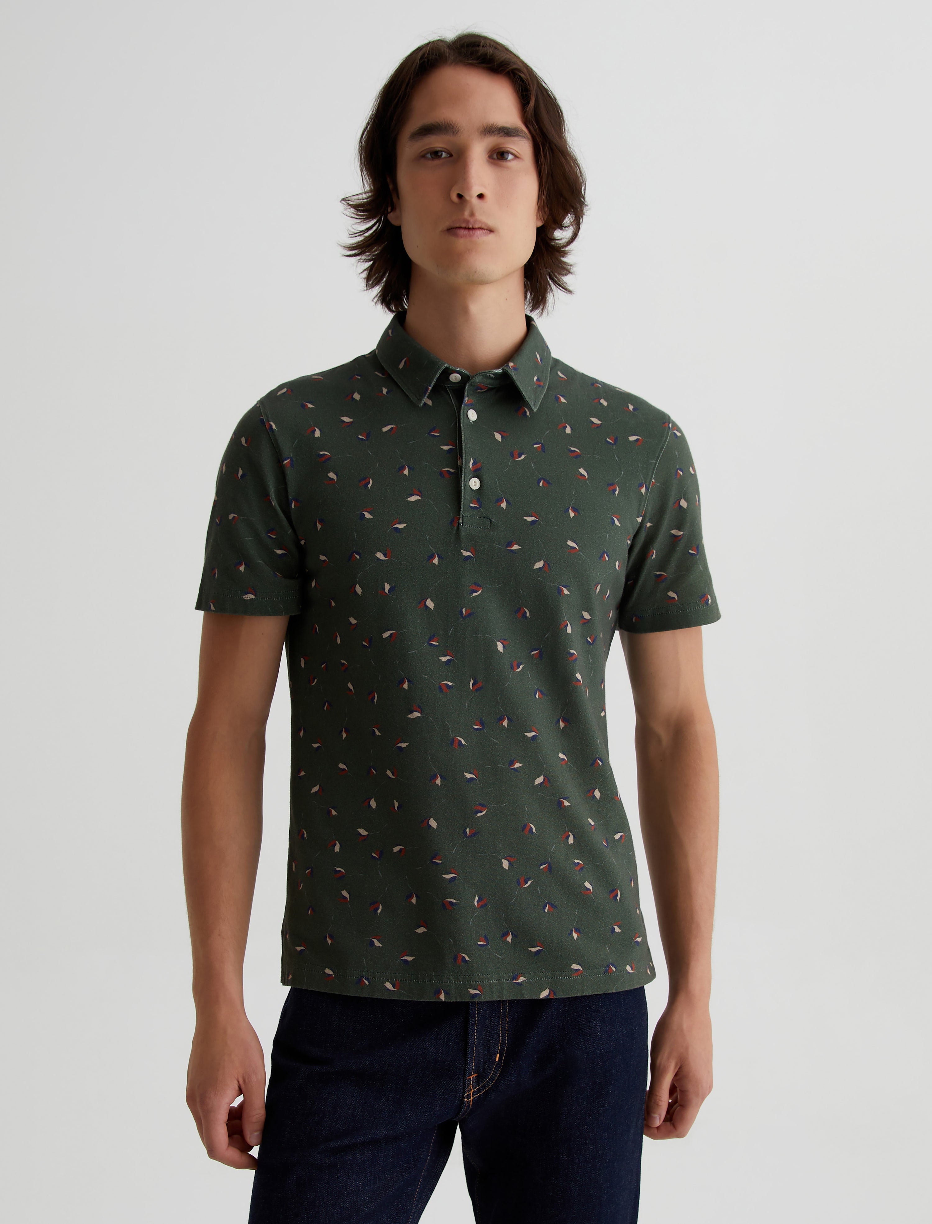 Bryce S/S Polo Fallen Leaves Green Multi Classic Fit Short Sleeve Polo T-Shirt Mens Top Photo 1