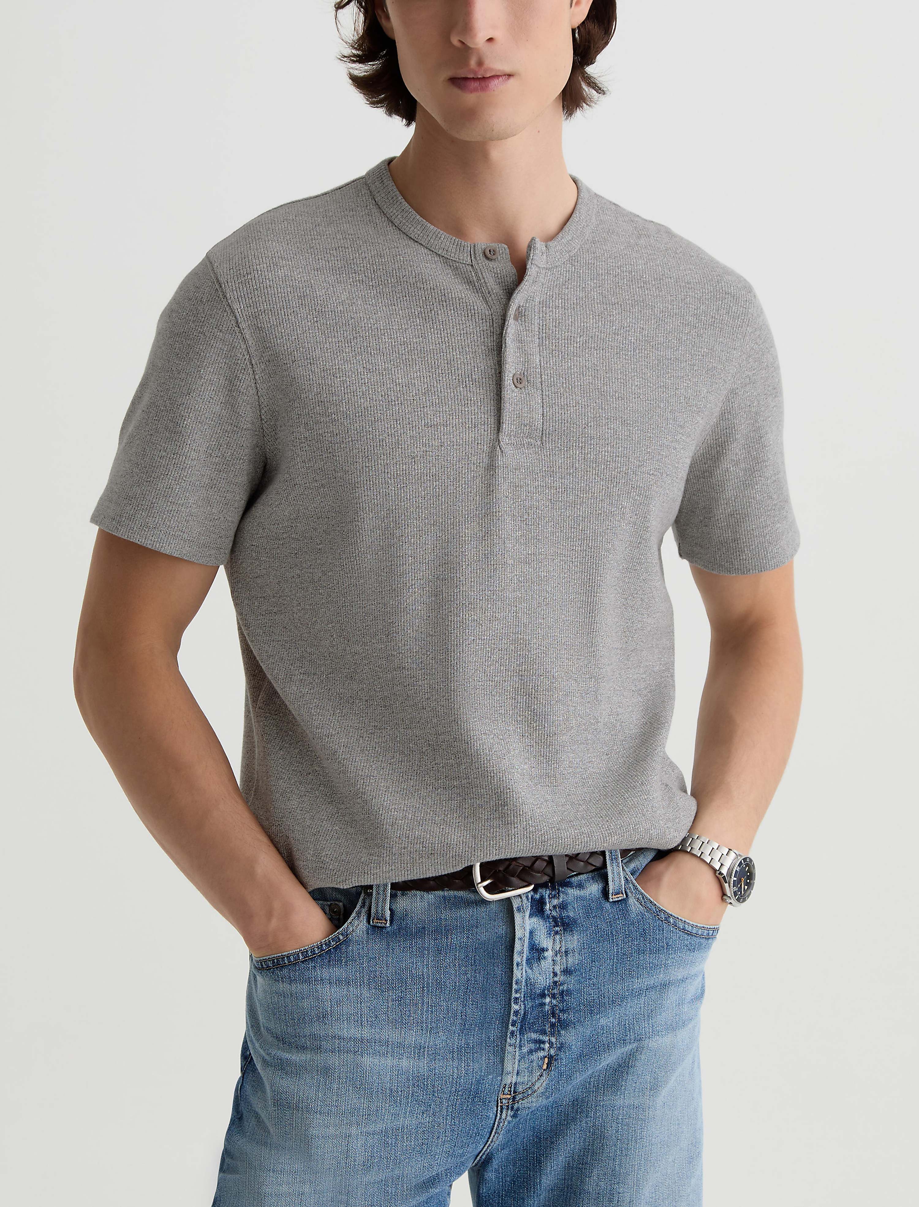 Men Bryce Short Sleeve Henley Heather Grey at AG Jeans Official Store
