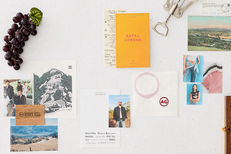 A flat-lay collage of various design elements and photos of the Summer '26 Collection campaign.