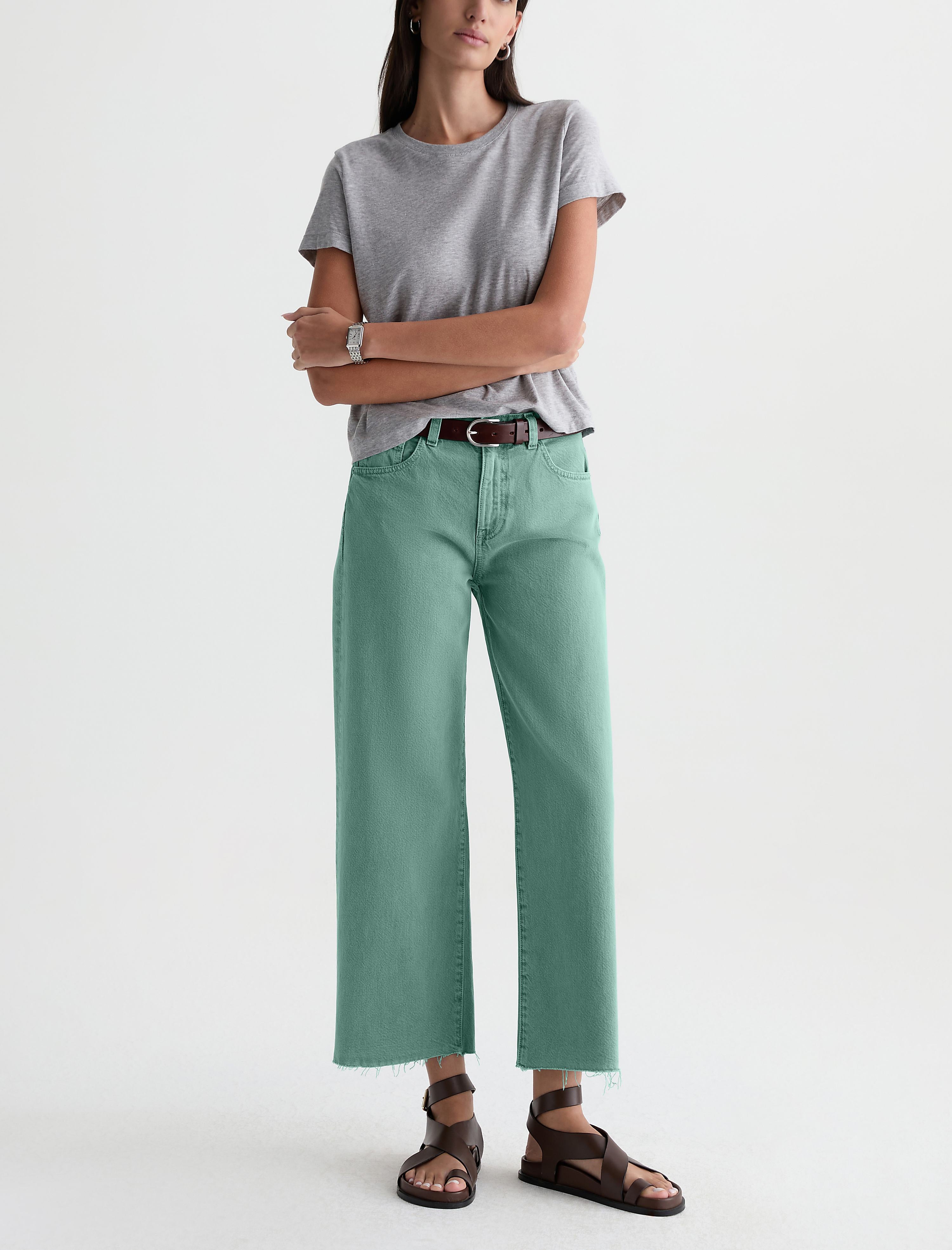 Women Saige Wide Leg Crop Jean Sulfur Sunwashed Jade at AG Jeans