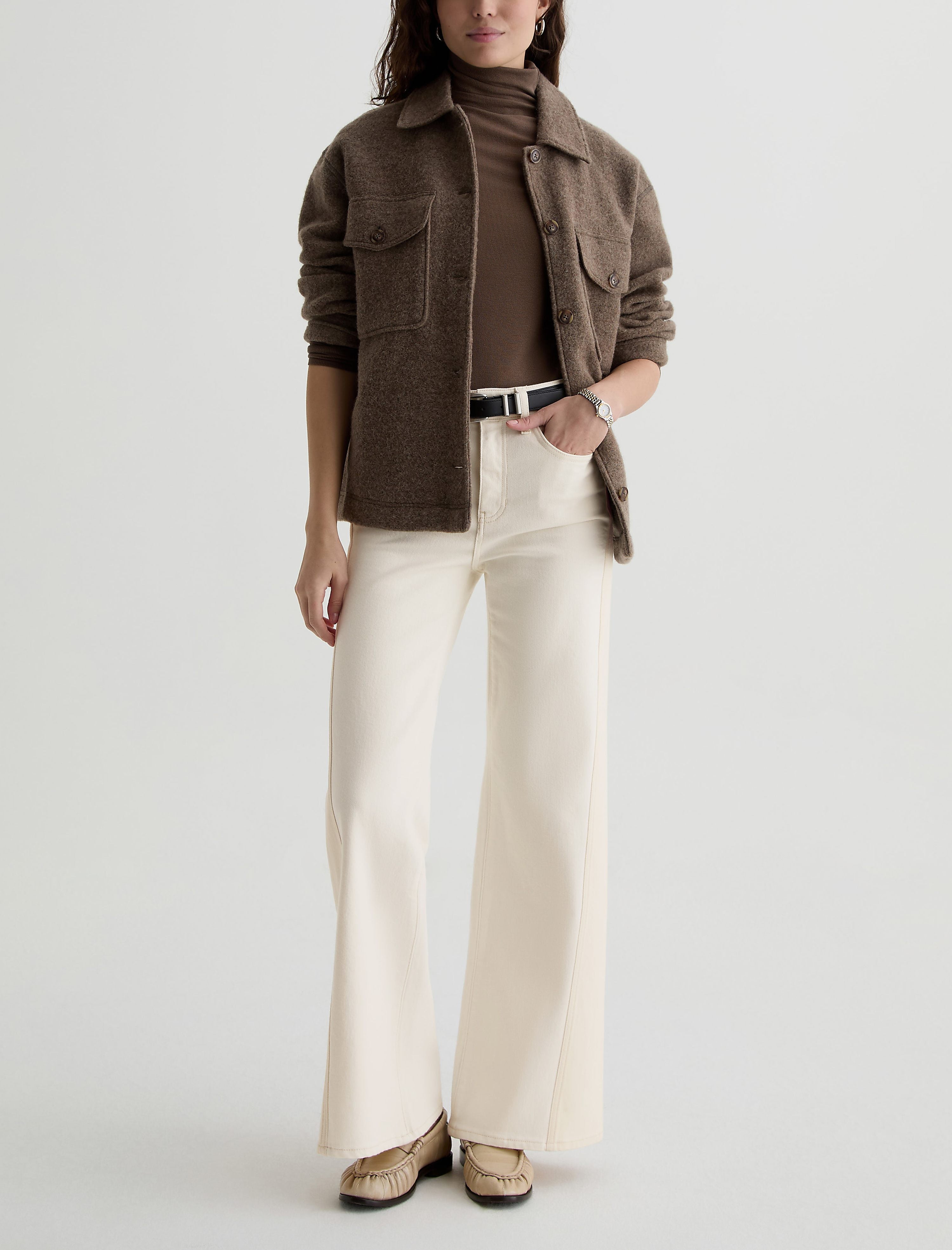 Women Saige Wide Leg Powder/Ecru at AG Jeans Official Store