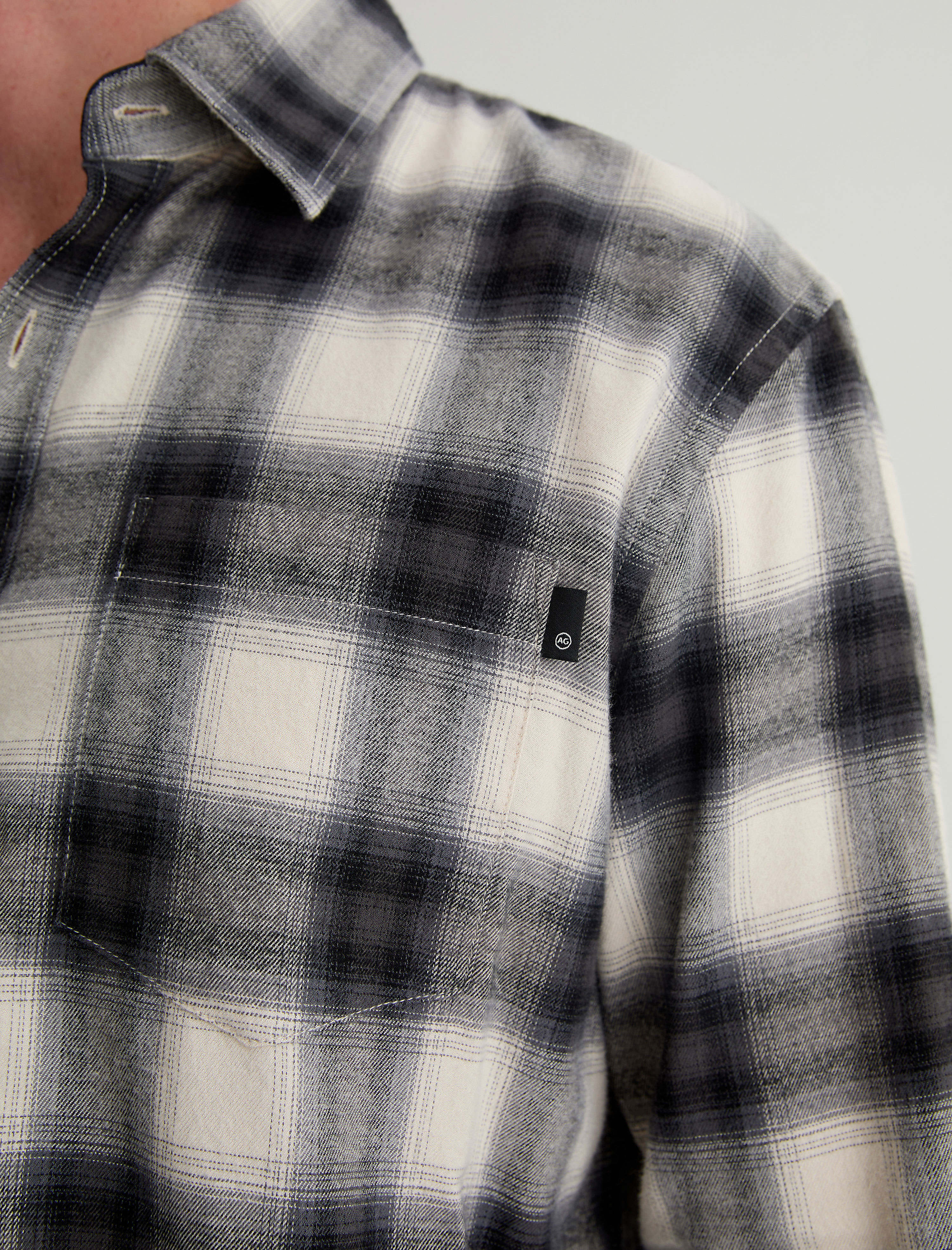 Men Aiden Shirt Brushed Check Plaid Light Grey at AG Jeans