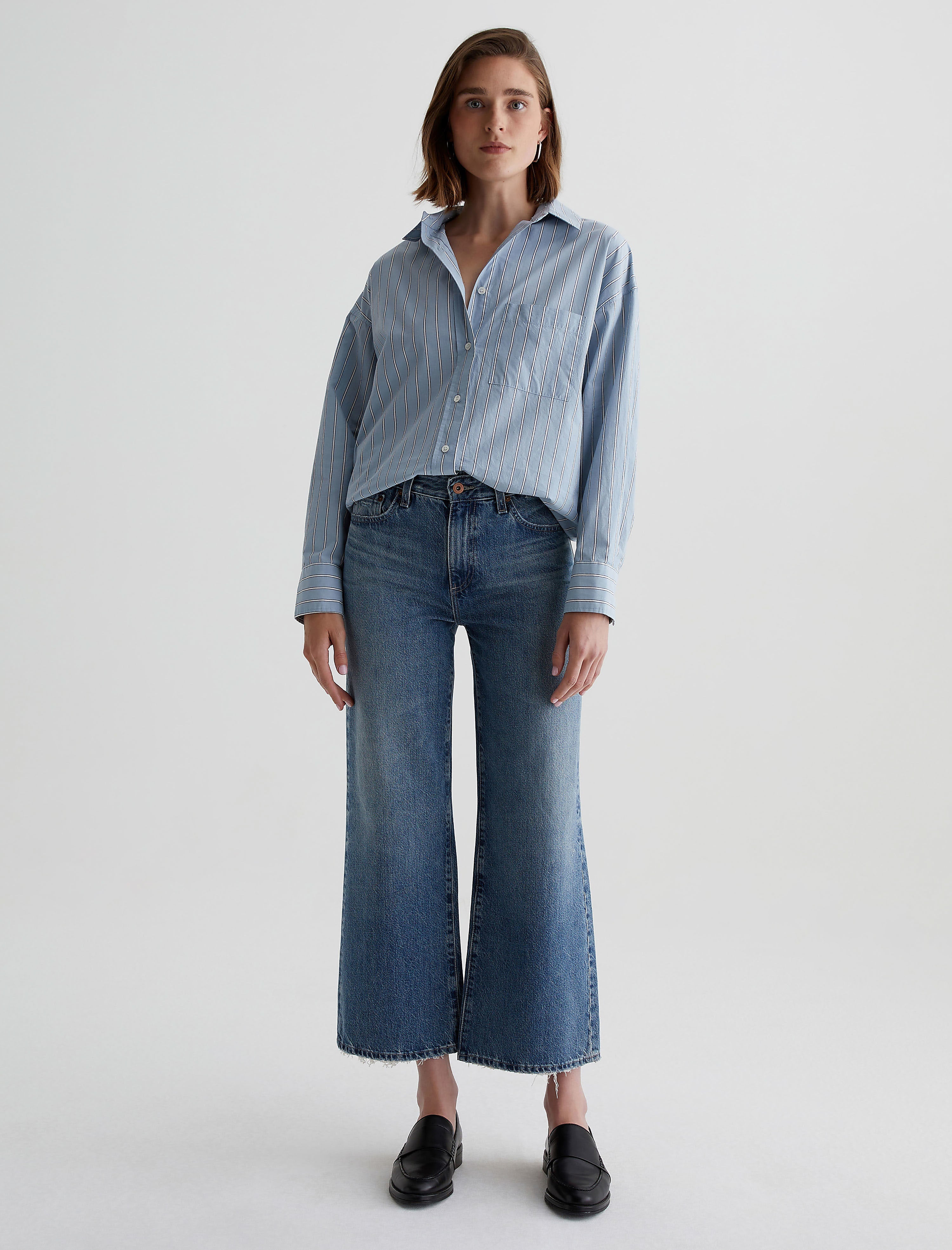 【ANGLAN】Washed Stripe Layerd Long Sleeve Wrangler Men's Advanced Comfort Striped Long Sleeve Western