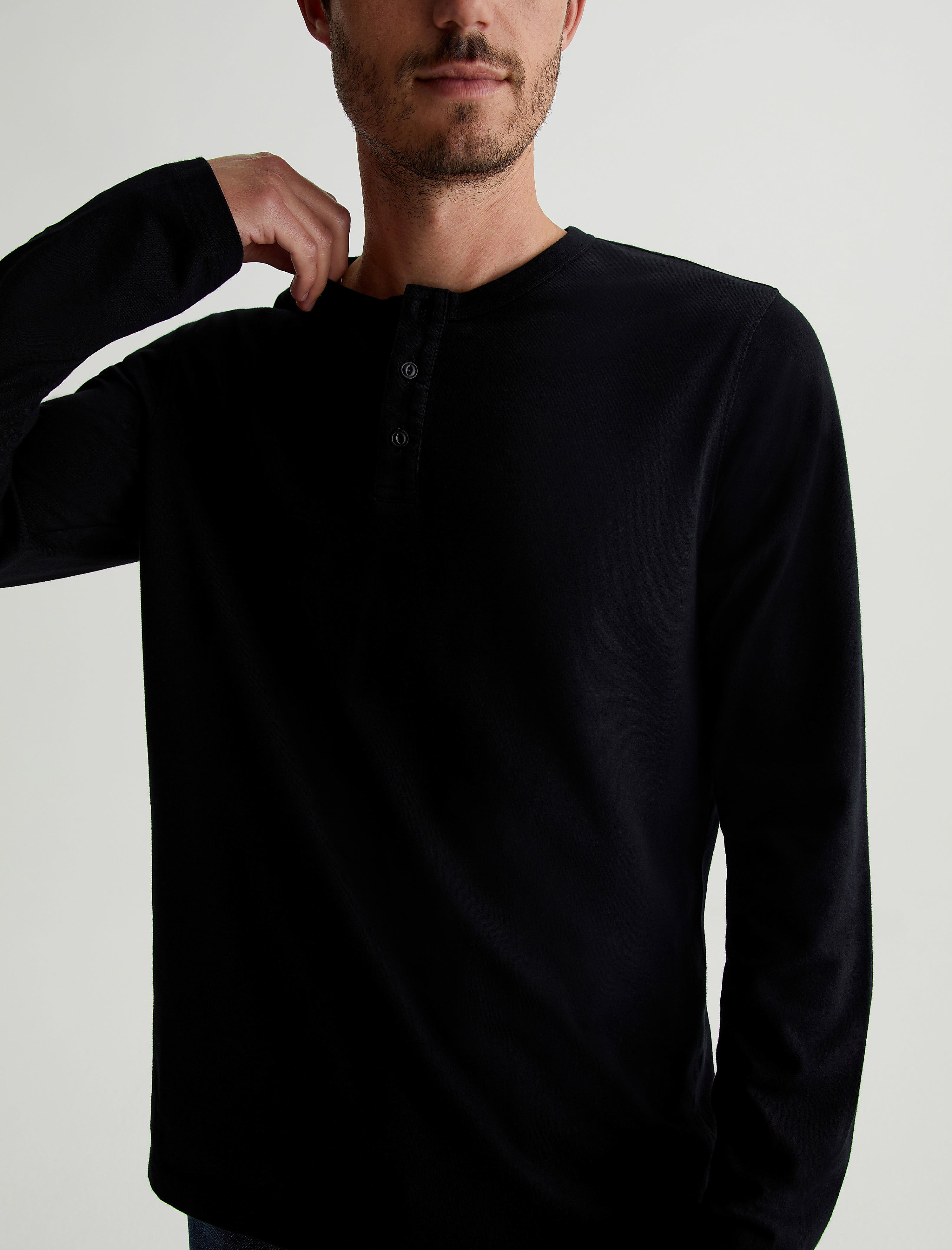 Mens Bryce Long Sleeve Henley True Black at AG Jeans Mens Bryce Long Sleeve Henley True Black at AG Jeans