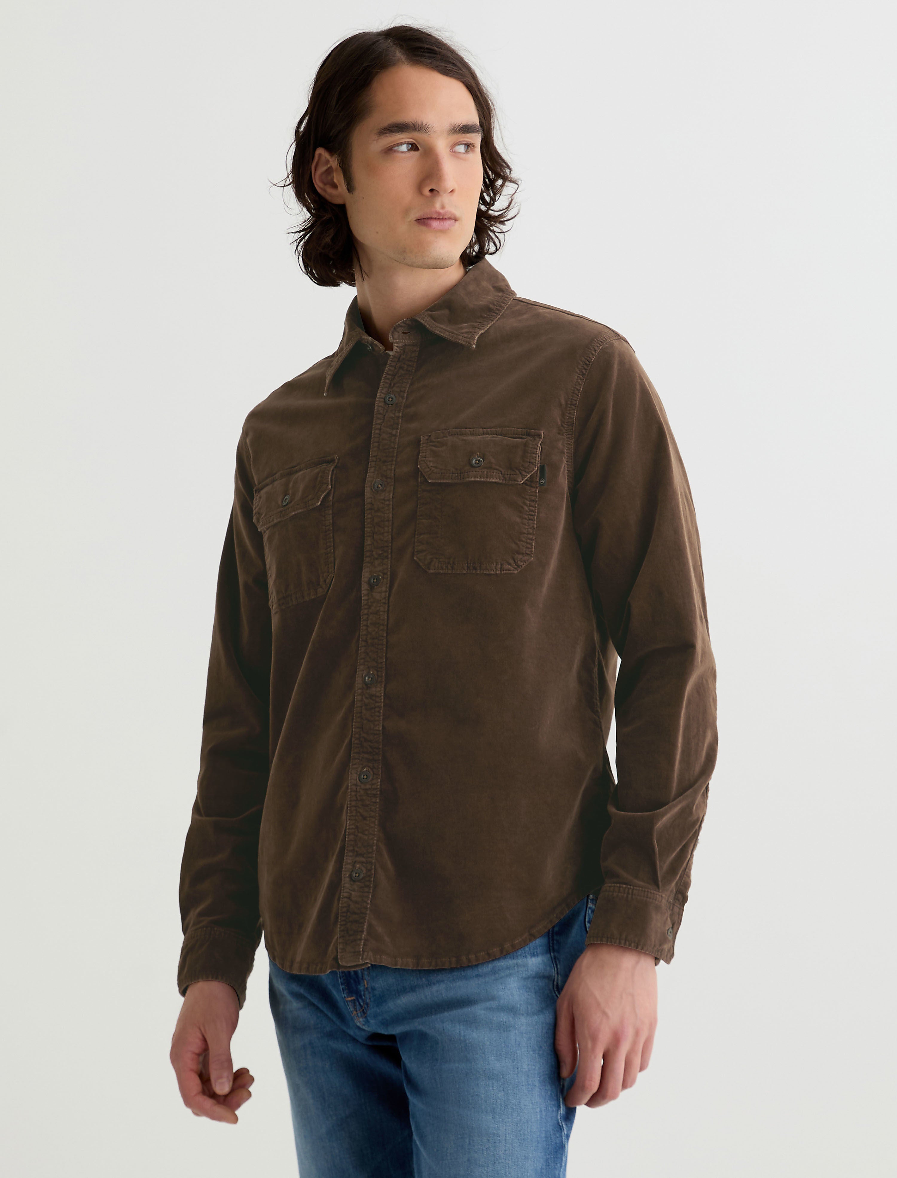 Men Curtis Corduroy Work Shirt Sulfur Raw Umber at AG Jeans