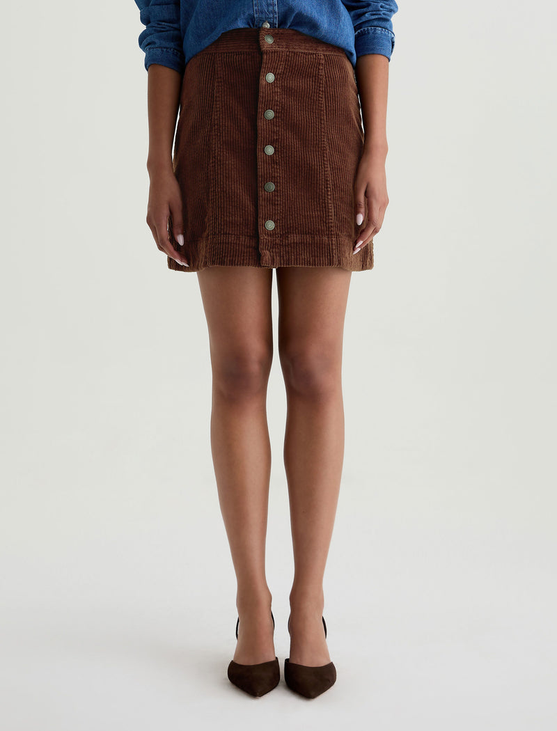 RITERA Women's Button Up Corduroy Skater Skirt - A-Line Flare Mini Skirt, Coffee Brown, Plus Size 4XL (26W)