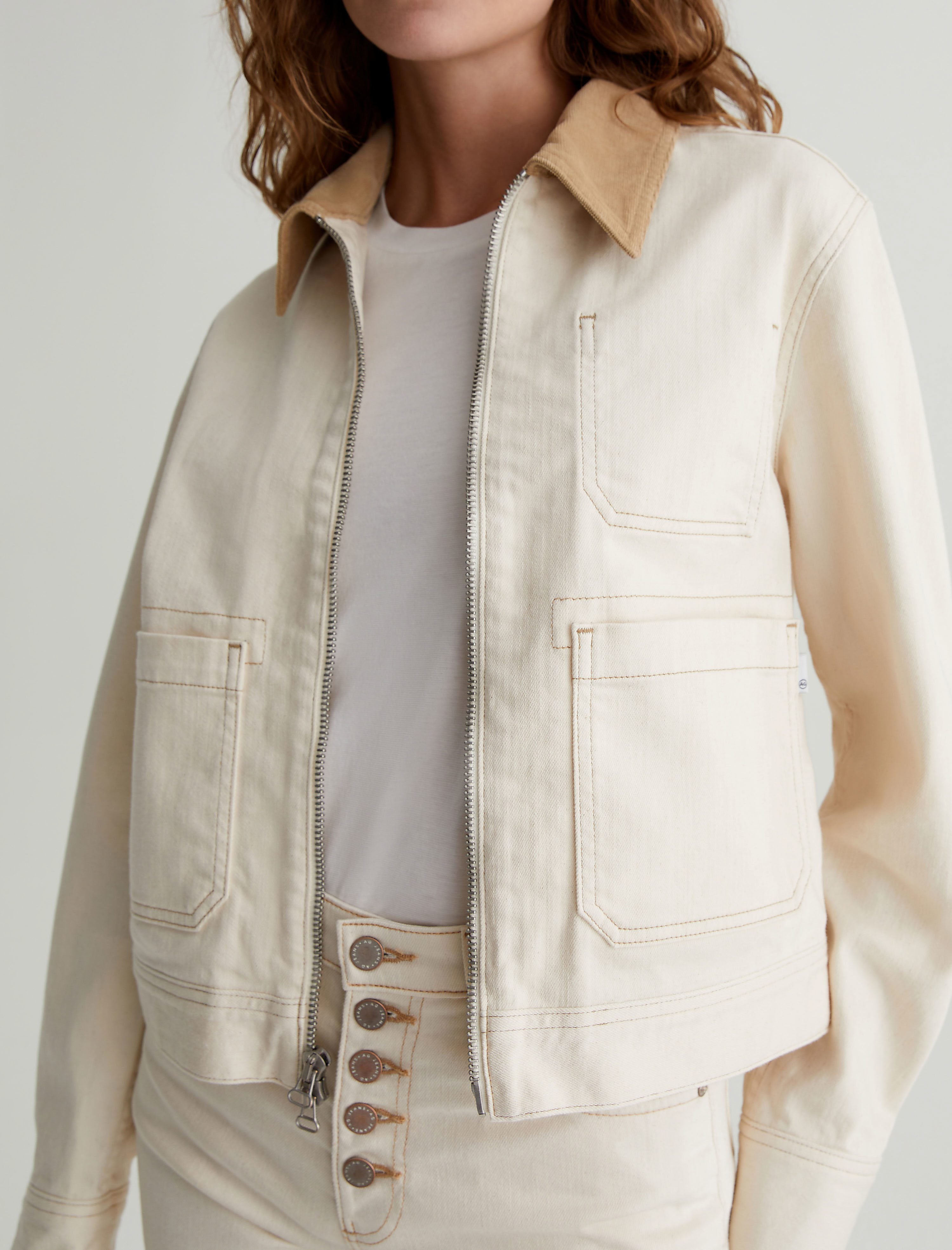 ジャケット・アウター digne summer jacket cream Women Jo Jacket White Oat/Sandstone Mist at AG Jeans