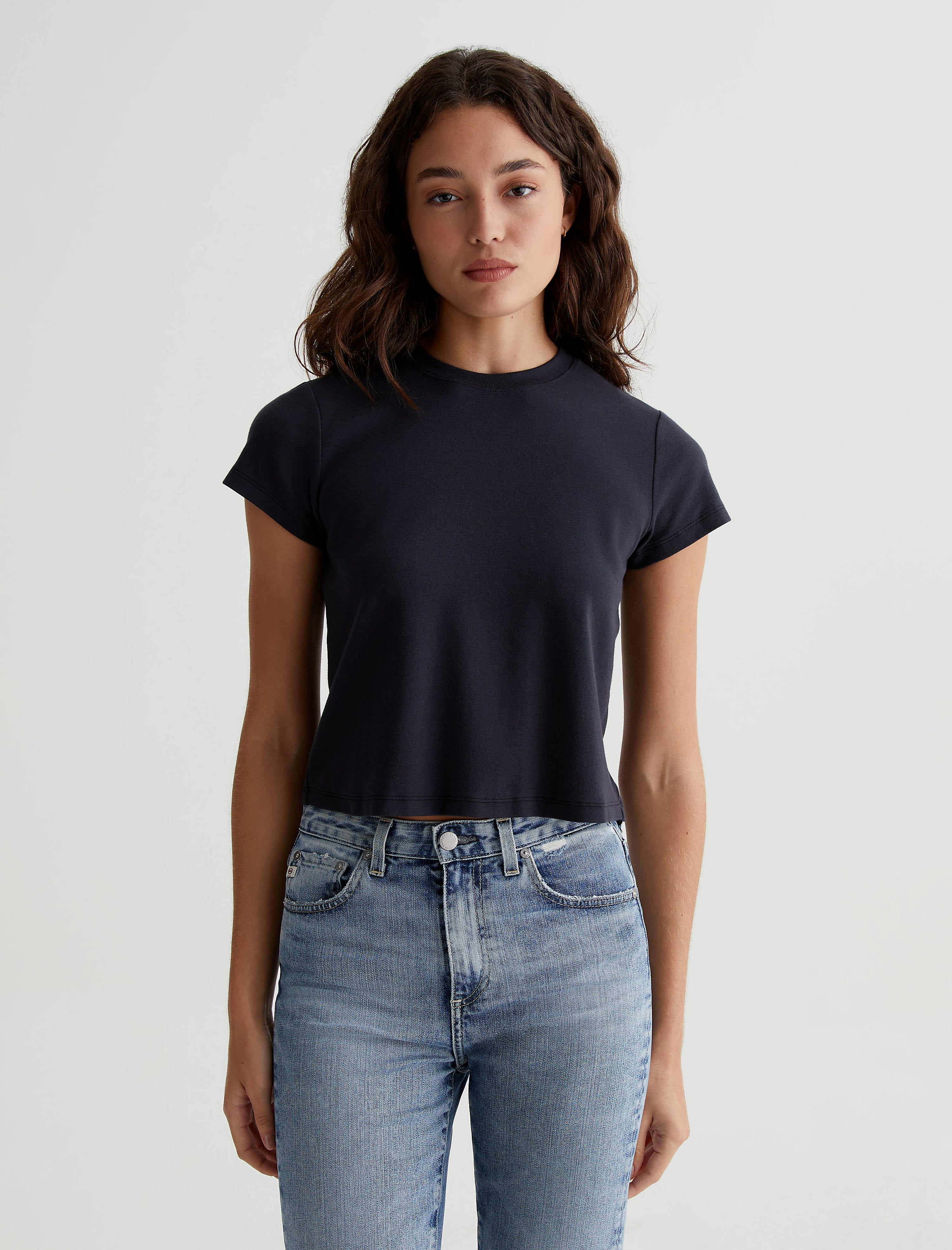 DENIM MOCK NECK H/S TEE / INDIGO Lサイズ Womens Sadie Crew Ex-Black at AG Jeans Official Store