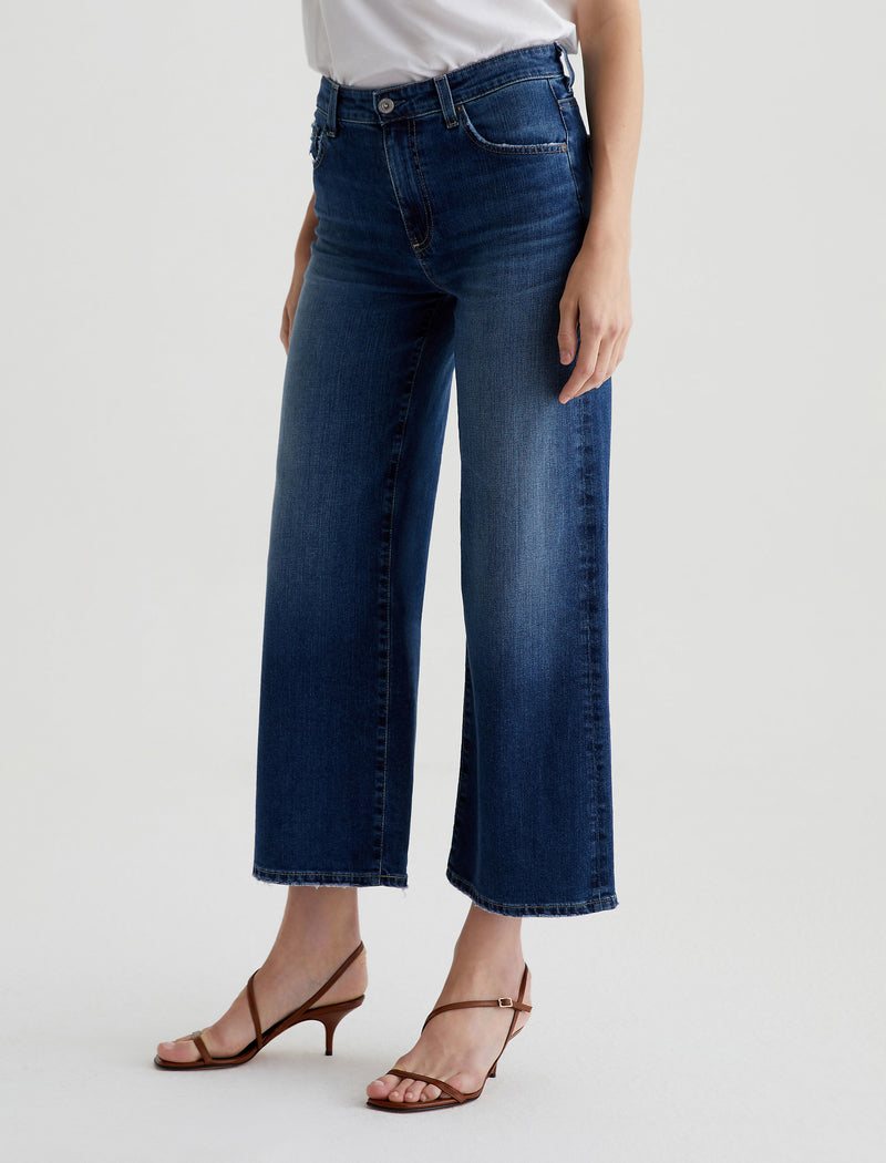 AG Adriano Goldschmied Women's Saige Wide Leg Crop Jeans - White Distressed Denim