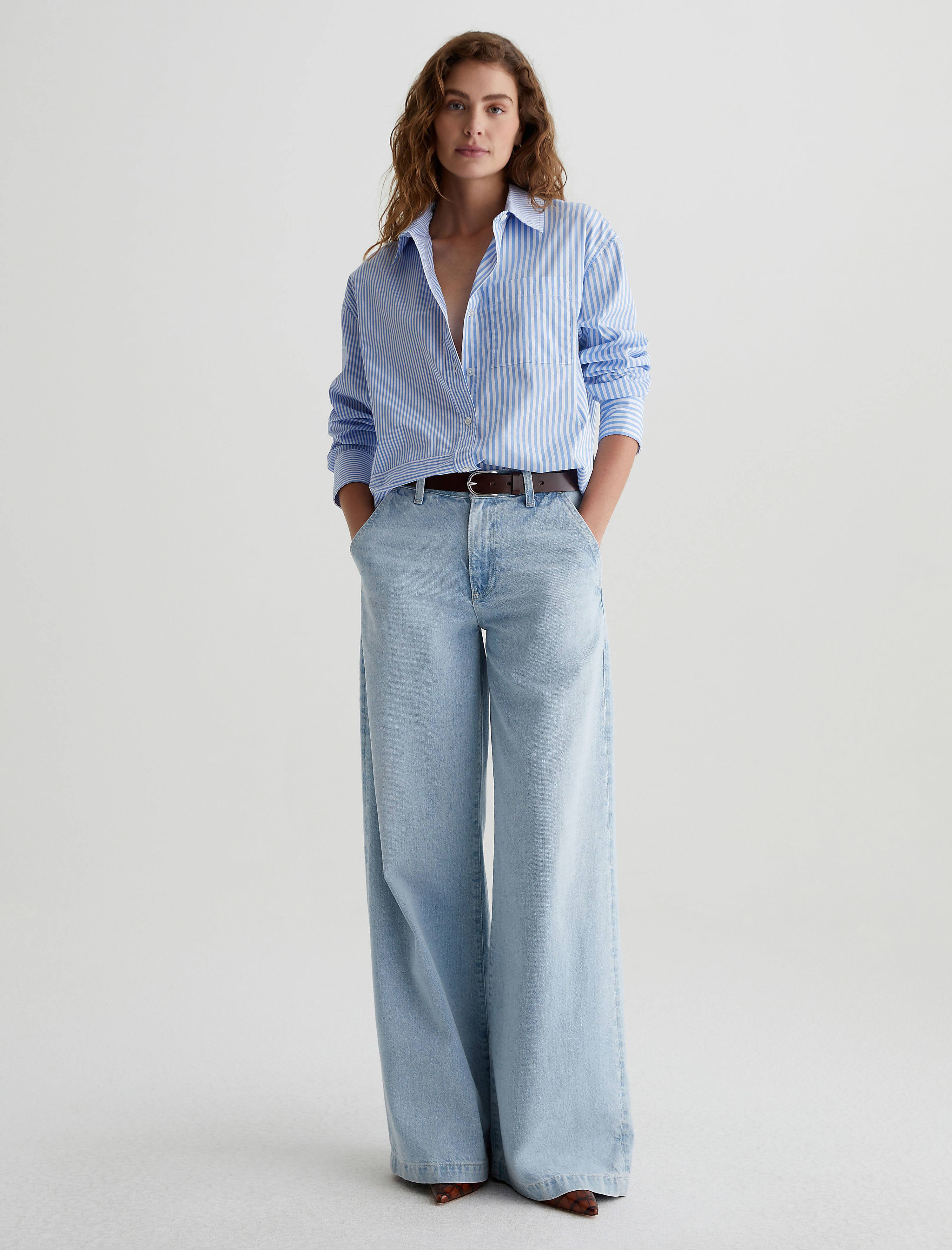 Ag Womens Stella Mid Rise Wide Leg Palazzo Jeanjeans Size Ag