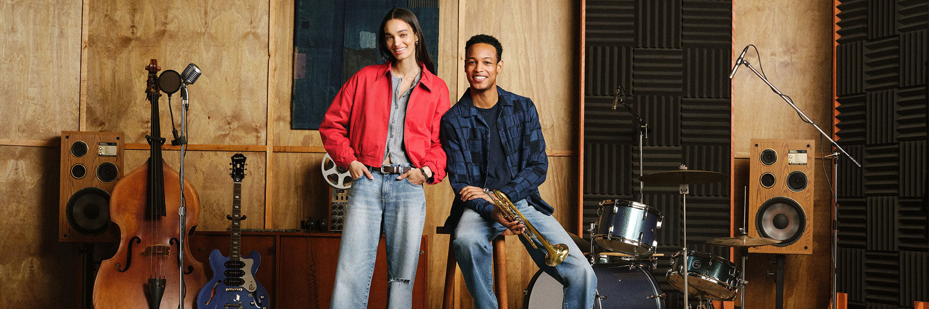 Man and women in a music studio