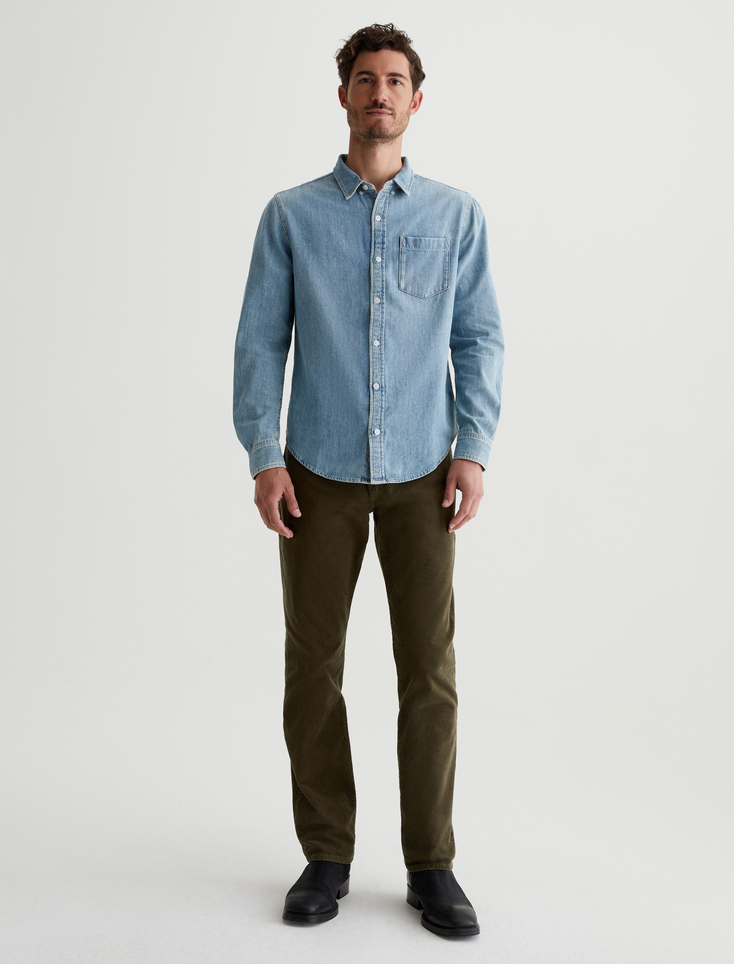 Tellis Corduroy Sulfur Dried Cedar Corduroy Modern Slim Men Bottom Photo 1
