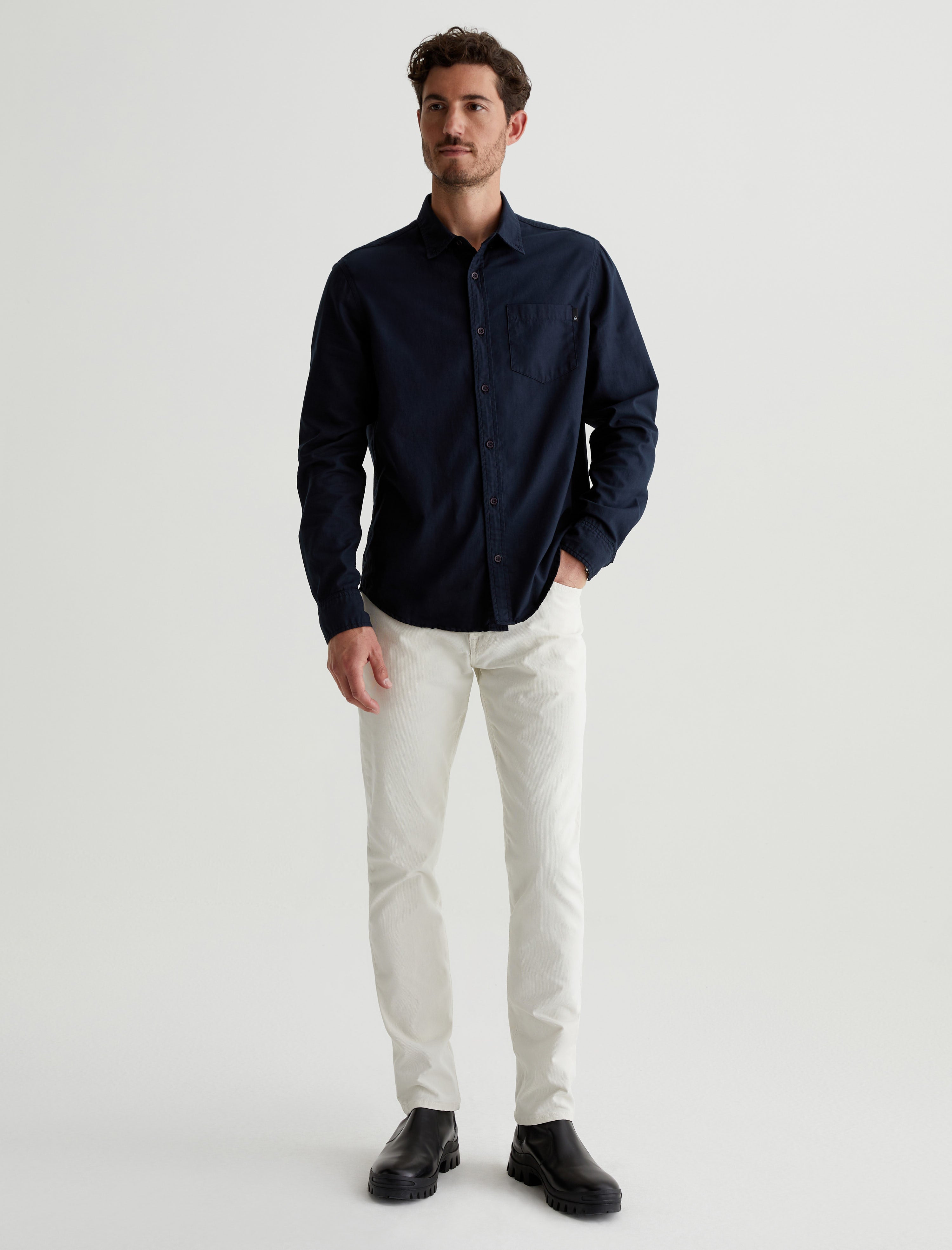 Tellis Corduroy White Cream Corduroy Modern Slim Men Bottom Photo 1