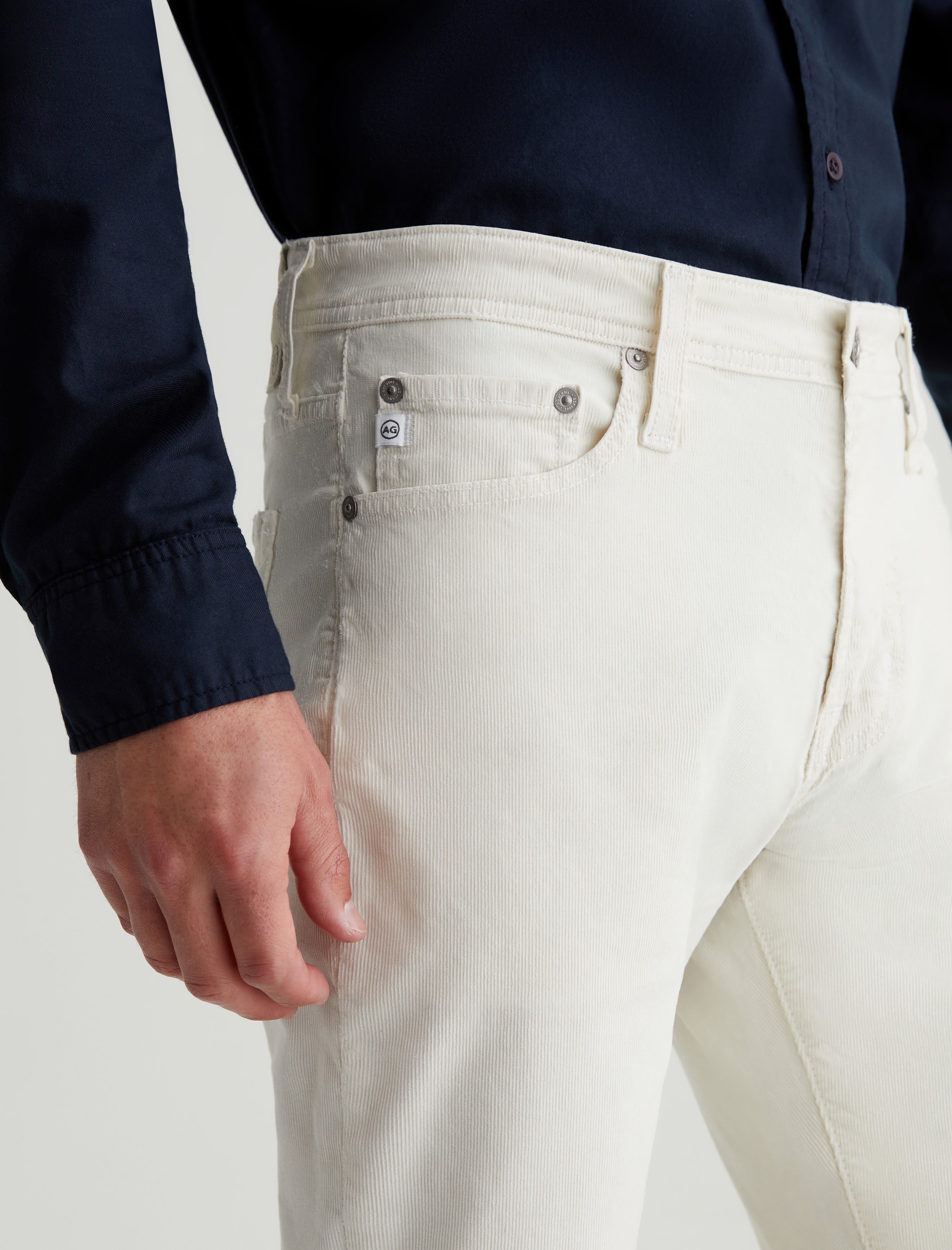 Tellis Corduroy White Cream Corduroy Modern Slim Men Bottom Photo 3