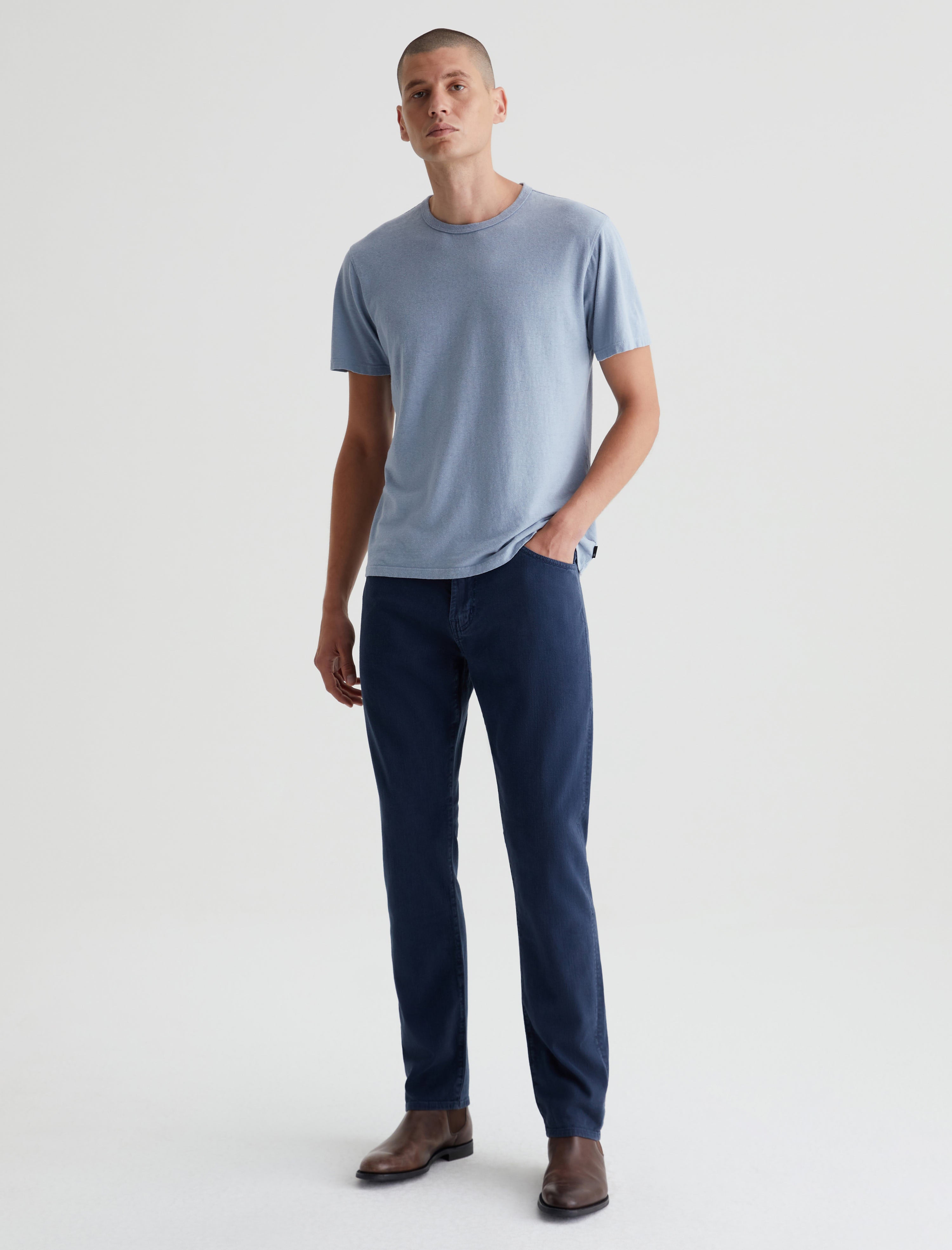 Everett Sulfur Deep Navy Slim Straight Leg Men Bottom Photo 1