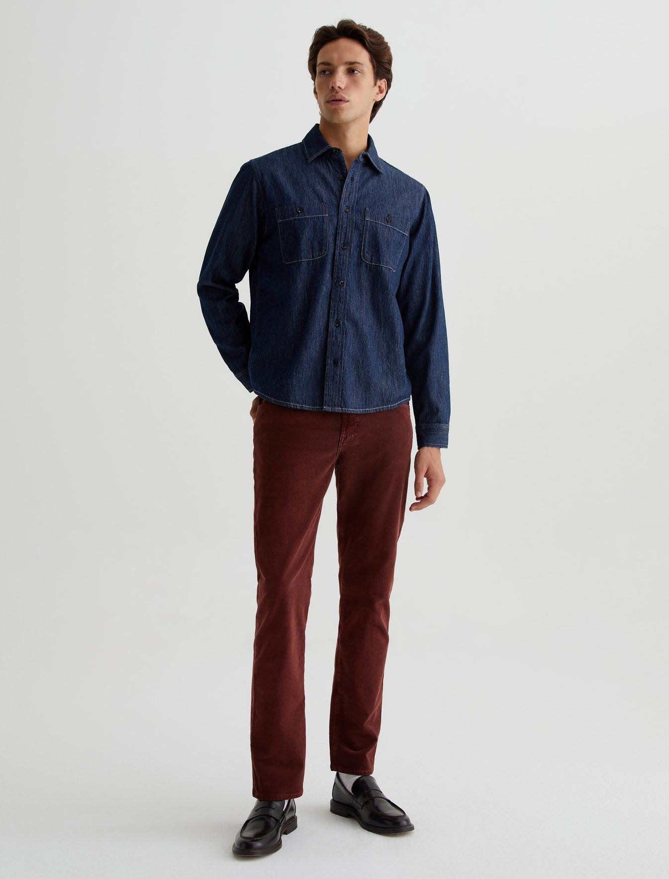 Everett Sulfur Dark Plum Slim Straight Mens Bottom Photo 1