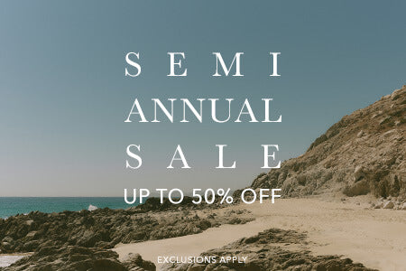 Beach scene with 'Semi Annual Sale' text overlay