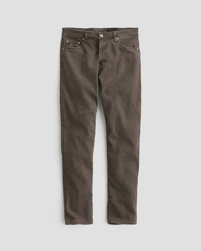 Brown corduroy pants on a light gray background
