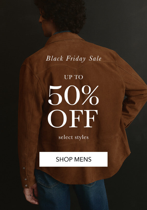 Brown jacket with Black Friday sale text on a dark background