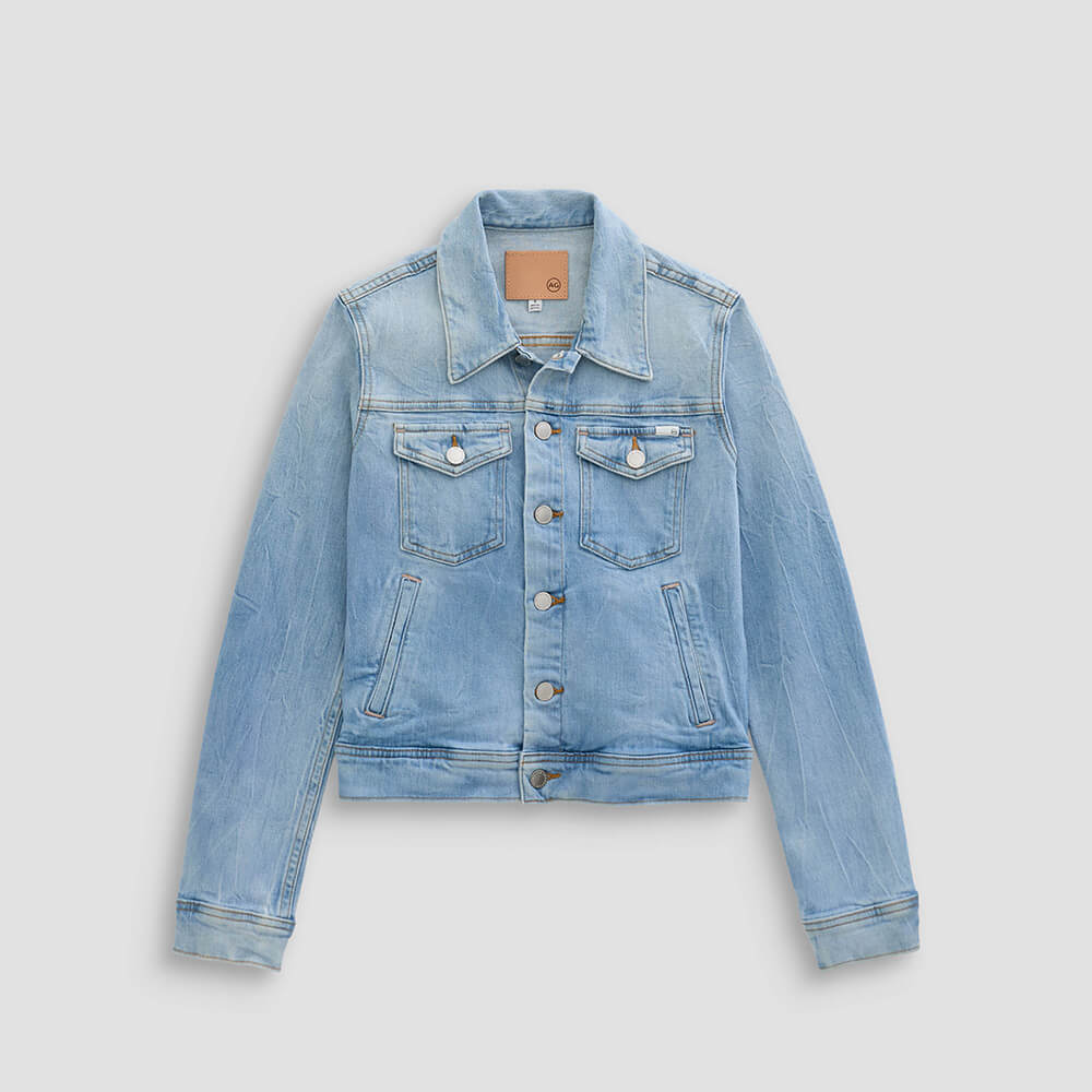 Light blue denim jacket on a light gray background