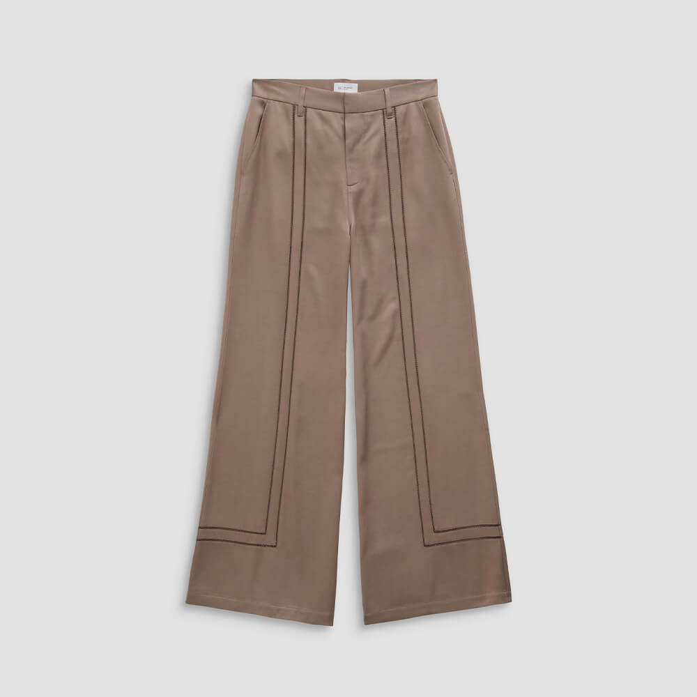 Brown wide-leg pants on a light gray background