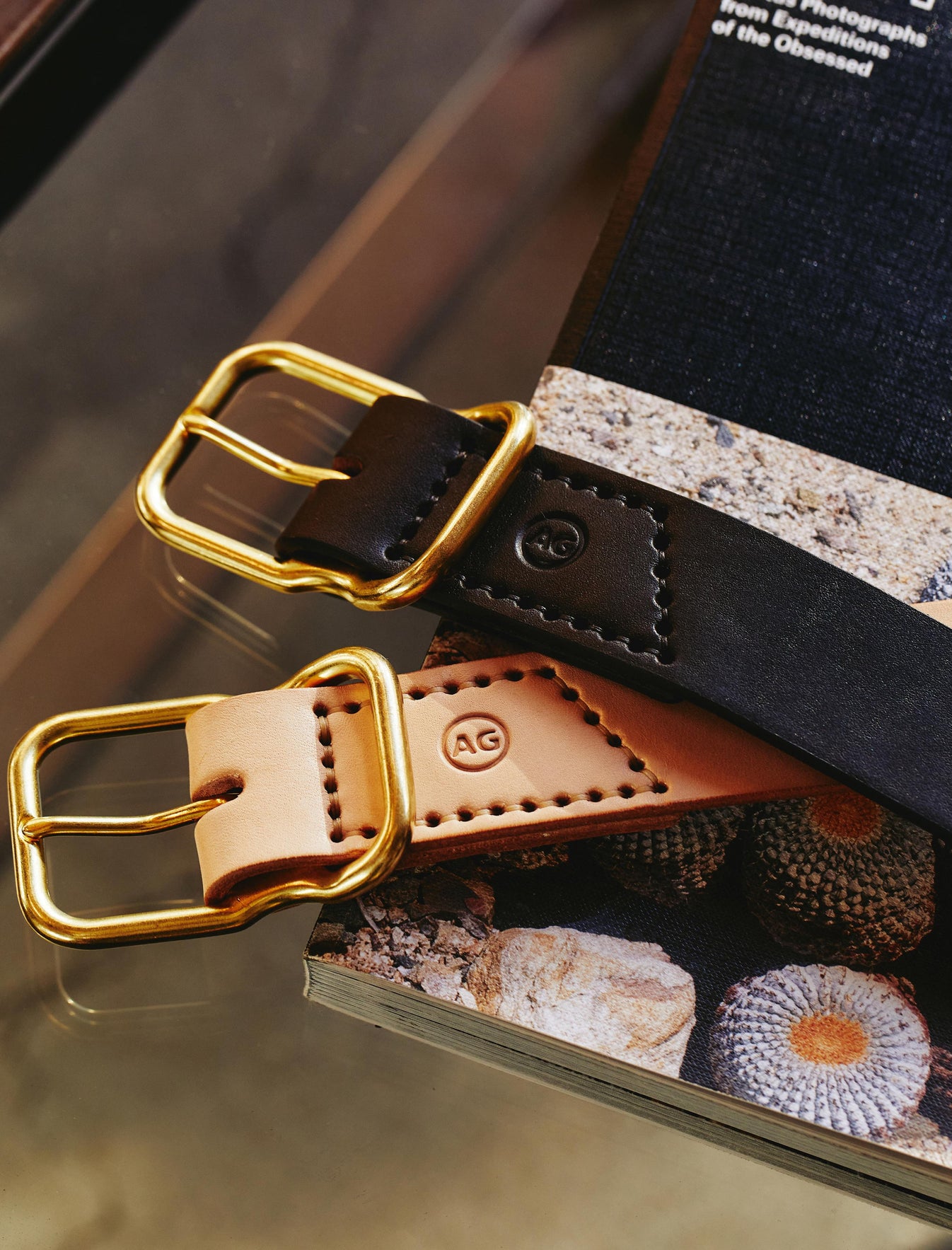 Danny Dark Brown/Brass Leather Belt Mens Accessory Photo 3