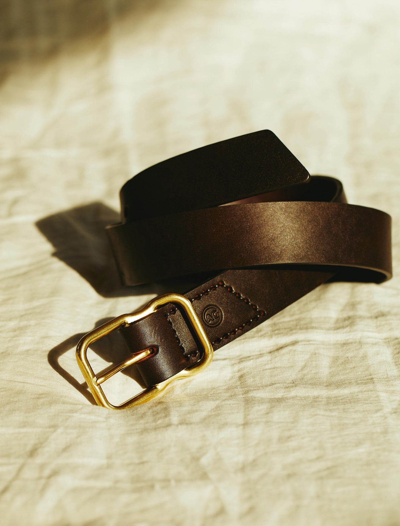 Danny Dark Brown/Brass Leather Belt Mens Accessory Photo 7