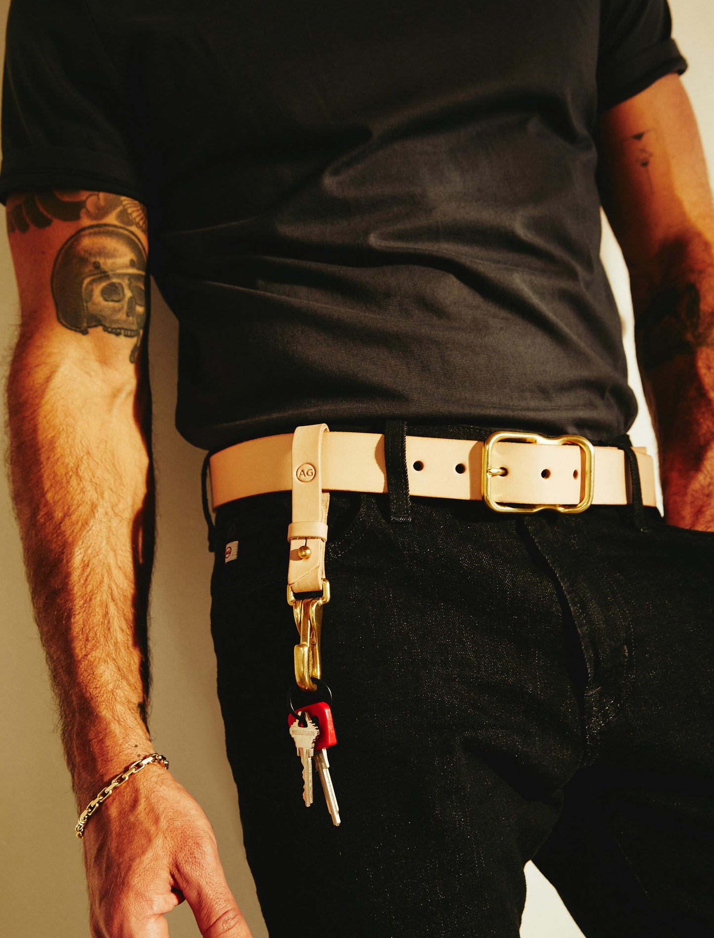 Danny Natural/Brass Leather Belt Mens Accessory Photo 3