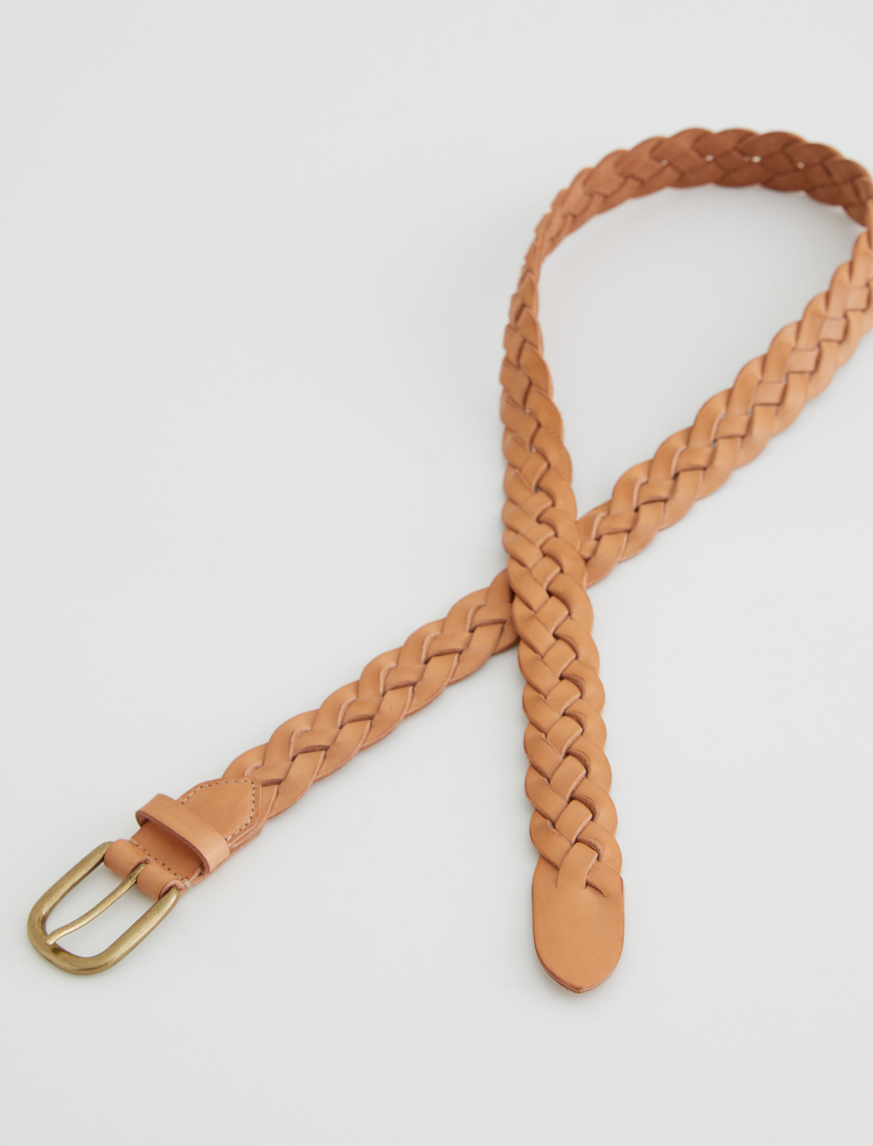 Doheny Belt Natural/Brass Braided Buckle Italian Leather Belt Men Accessory Photo 1