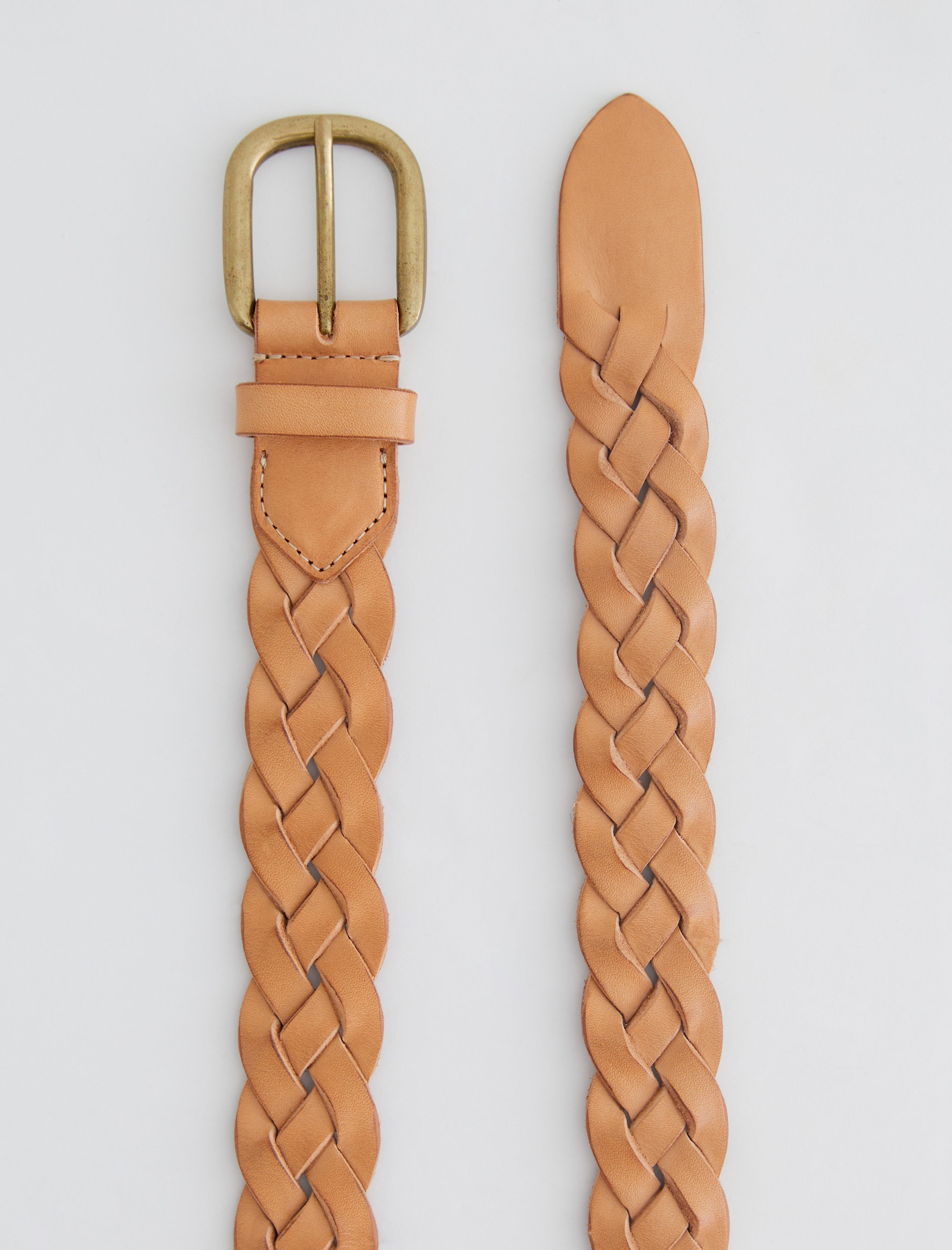 Doheny Belt Natural/Brass Braided Buckle Italian Leather Belt Men Accessory Photo 2