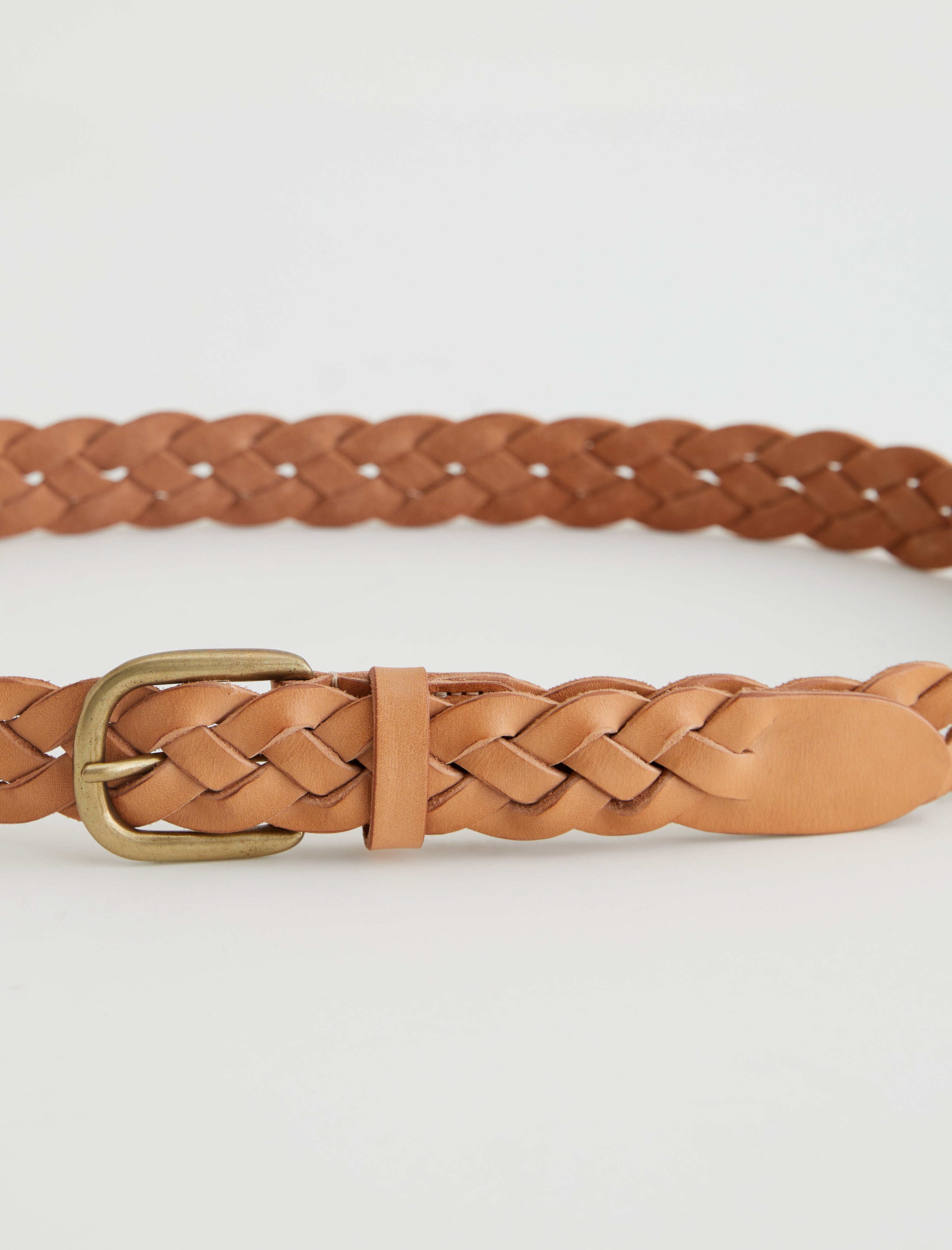 Doheny Belt Natural/Brass Braided Buckle Italian Leather Belt Men Accessory Photo 3