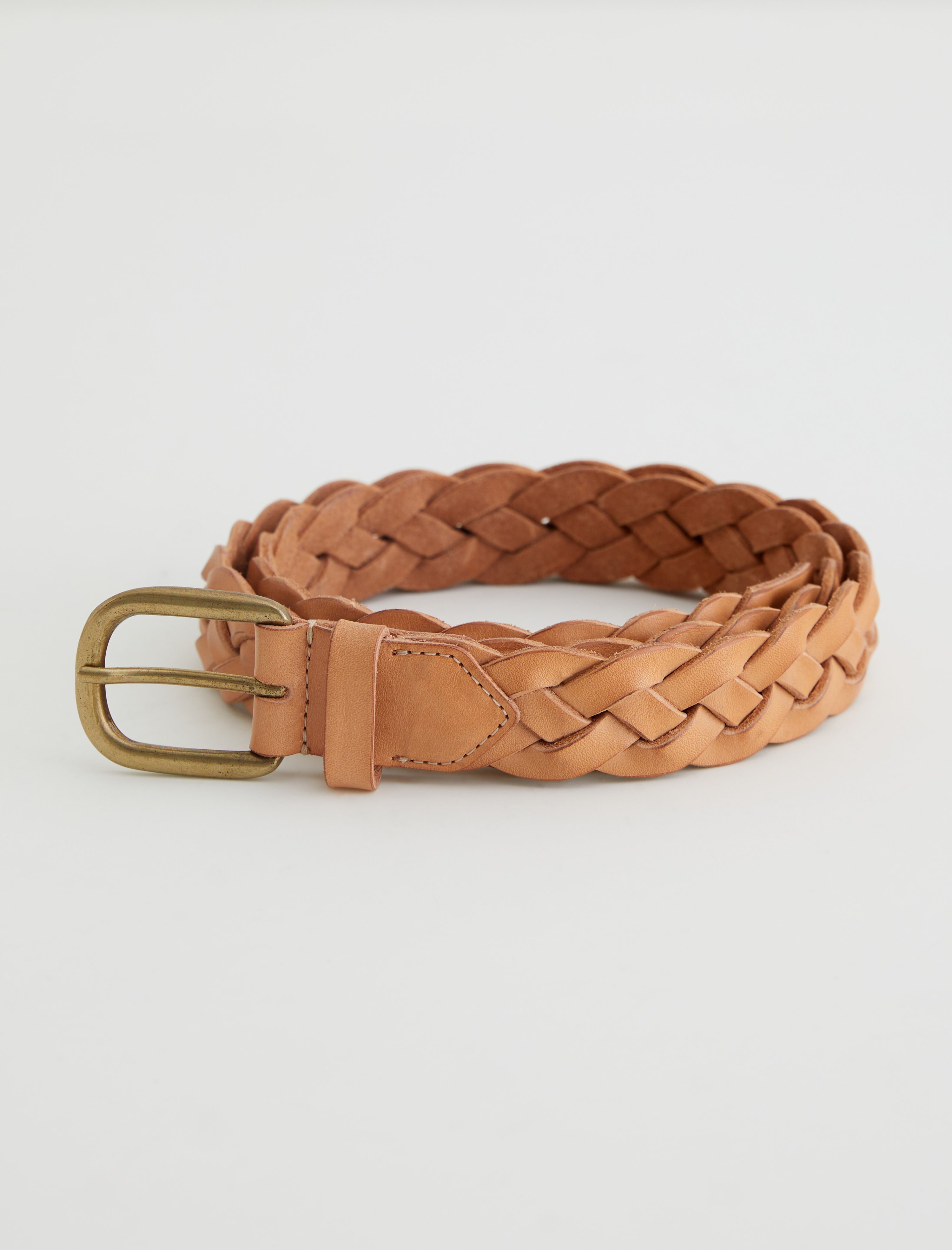 Doheny Belt Natural/Brass Braided Buckle Italian Leather Belt Men Accessory Photo 4