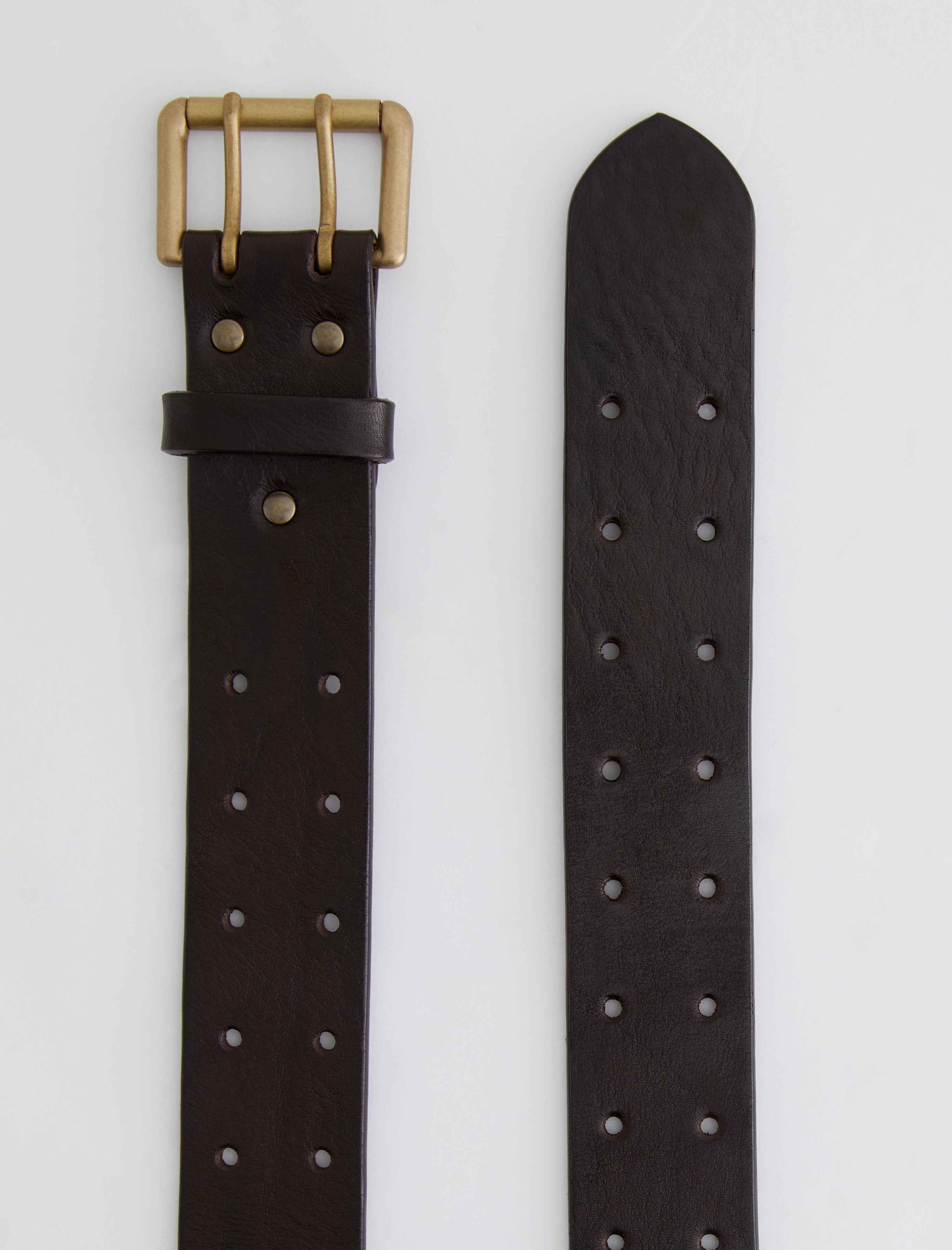 Bardon Belt Dark Brown/Brass Double Prong Italian Leather Belt Men Accessory Photo 2