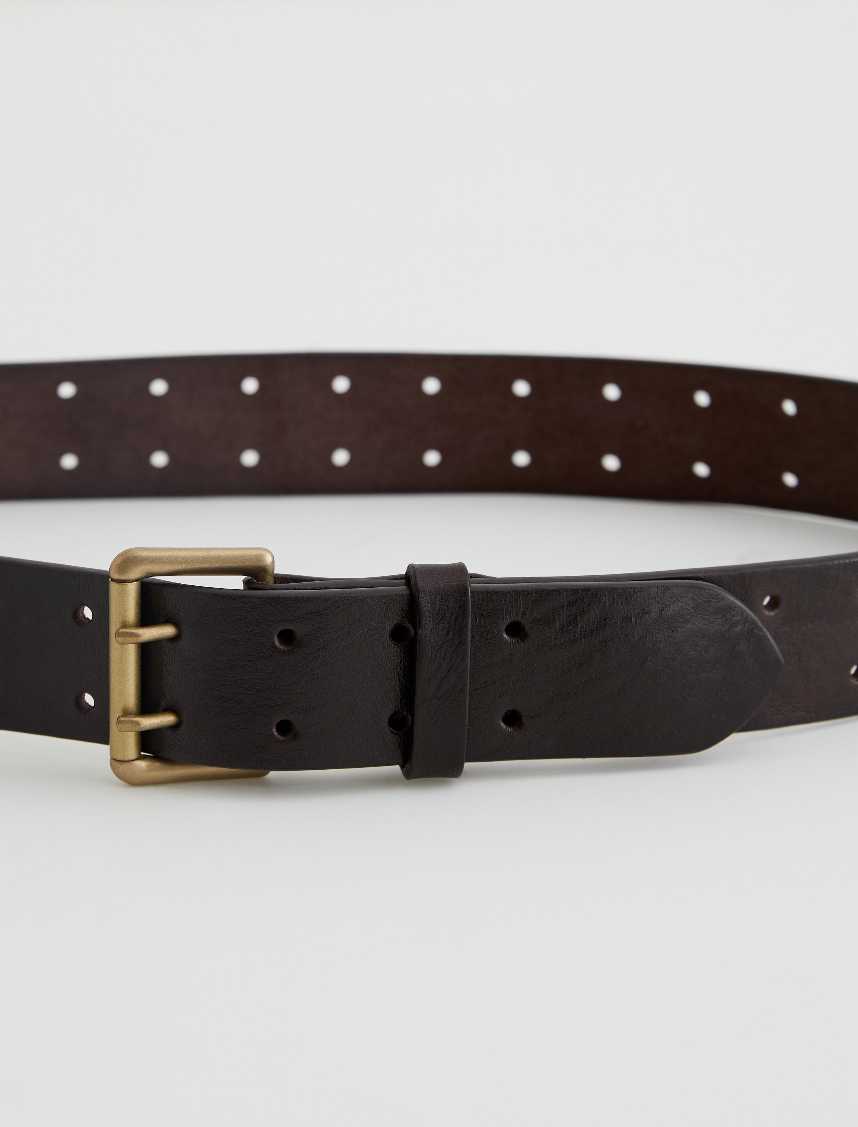 Bardon Belt Dark Brown/Brass Double Prong Italian Leather Belt Men Accessory Photo 3