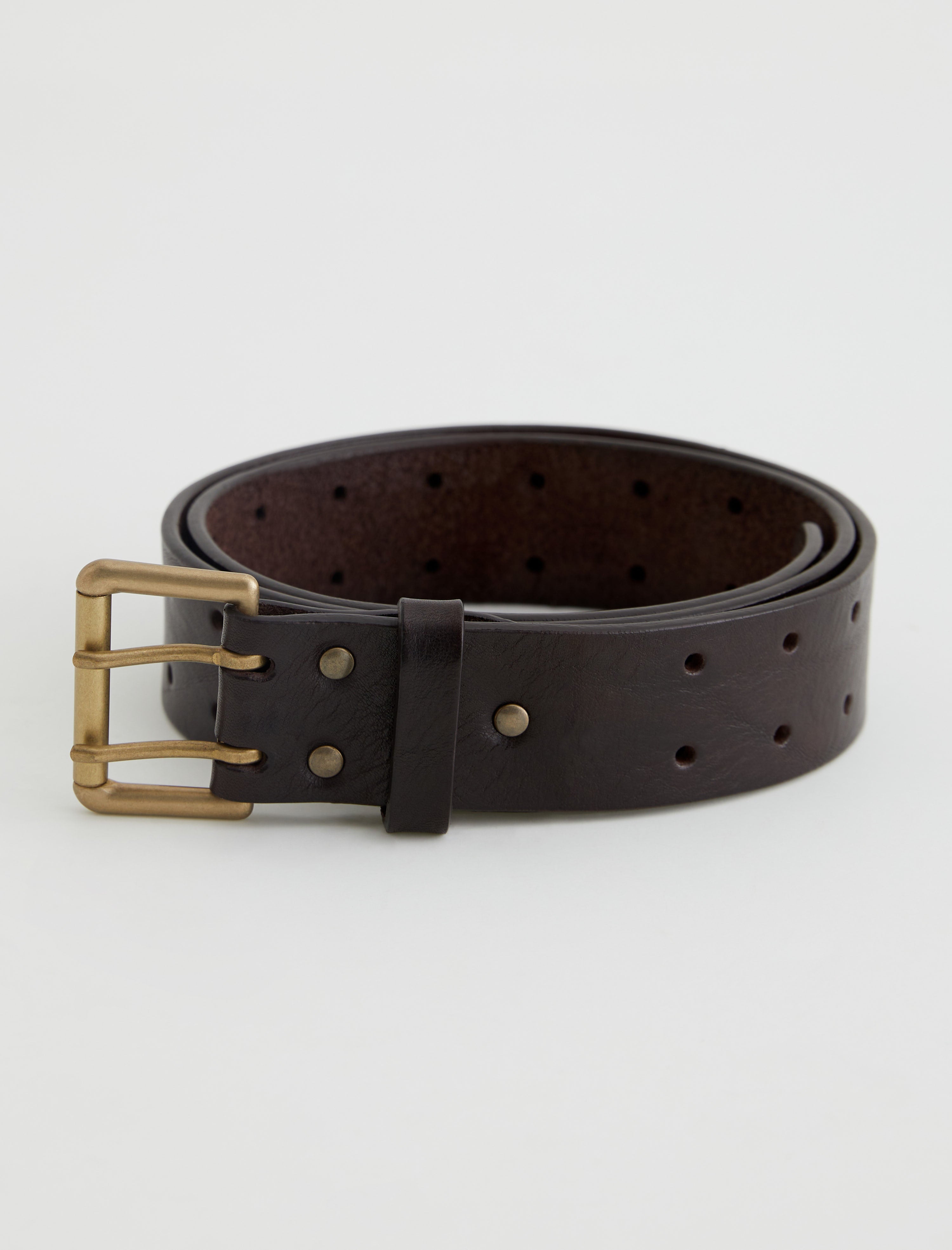 Bardon Belt Dark Brown/Brass Double Prong Italian Leather Belt Men Accessory Photo 4