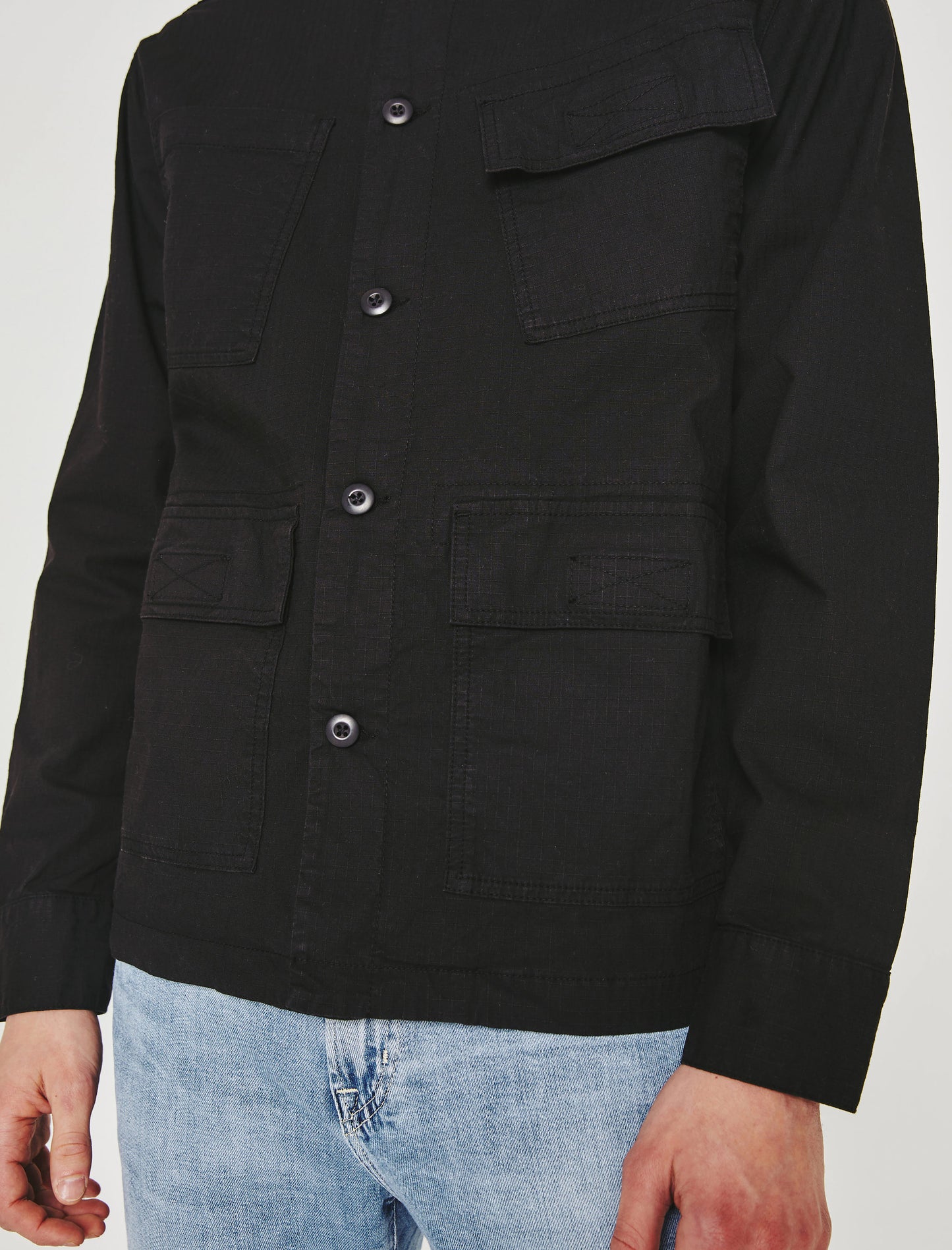 Lance Fatigue Pure Black Shirt Jacket Men Top Photo 3
