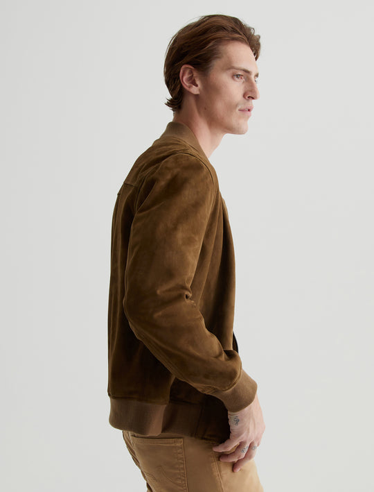 Dayton Bomber Forest Brown Classic Fit Bomber Jacket Mens Top Photo 2