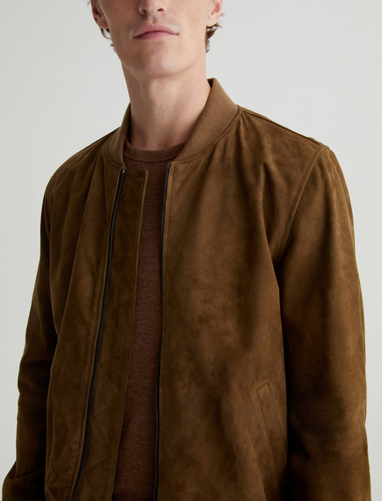 Dayton Bomber Forest Brown Classic Fit Bomber Jacket Mens Top Photo 3