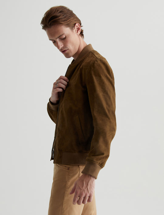 Dayton Bomber Forest Brown Classic Fit Bomber Jacket Mens Top Photo 4