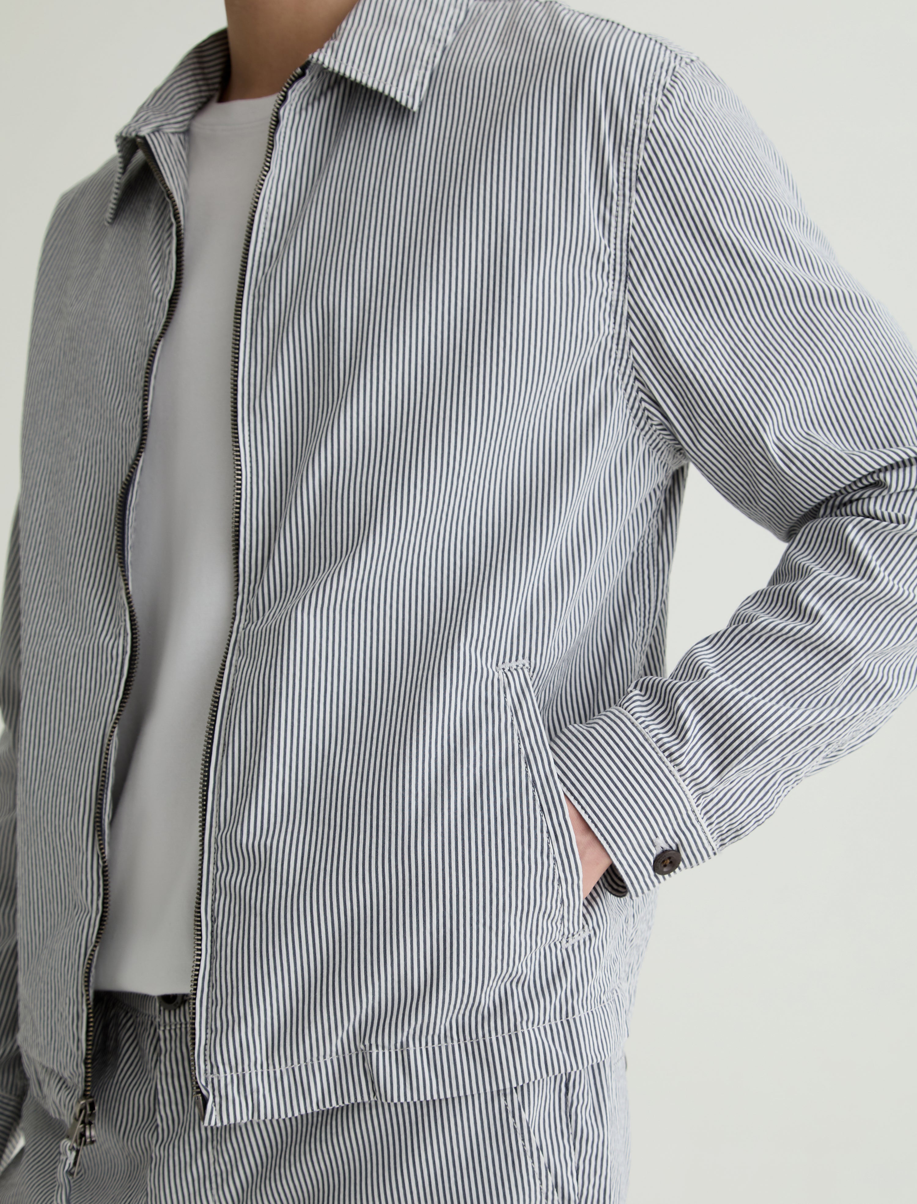 Philip Zip Jacket Charcoal Stripe Modern Chore Coat Men Top Photo 2