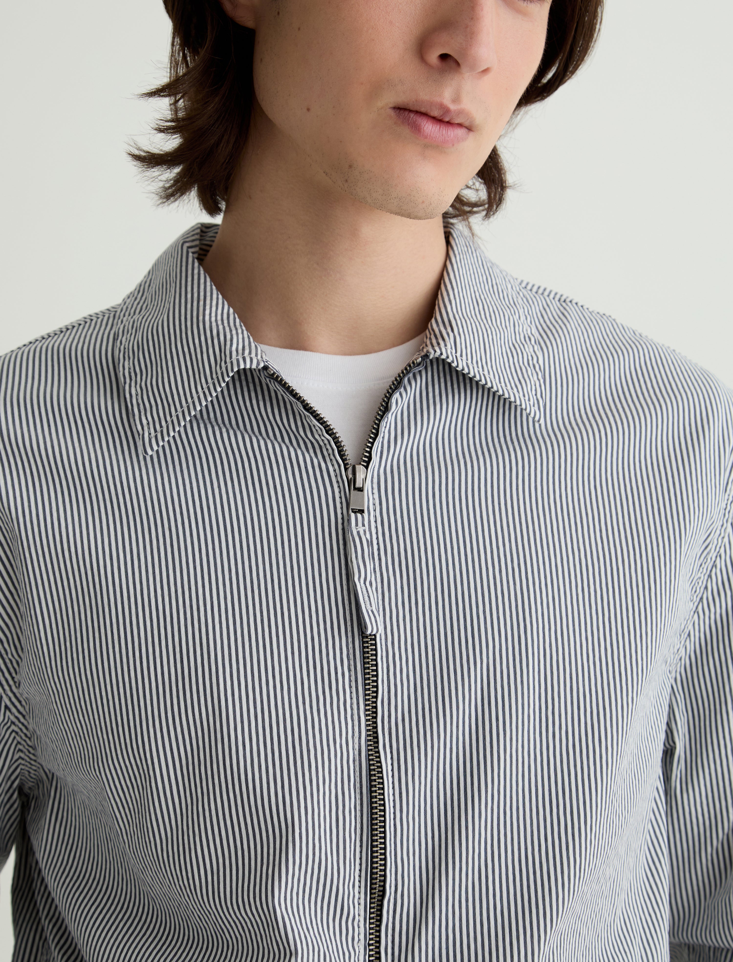 Philip Zip Jacket Charcoal Stripe Modern Chore Coat Men Top Photo 5