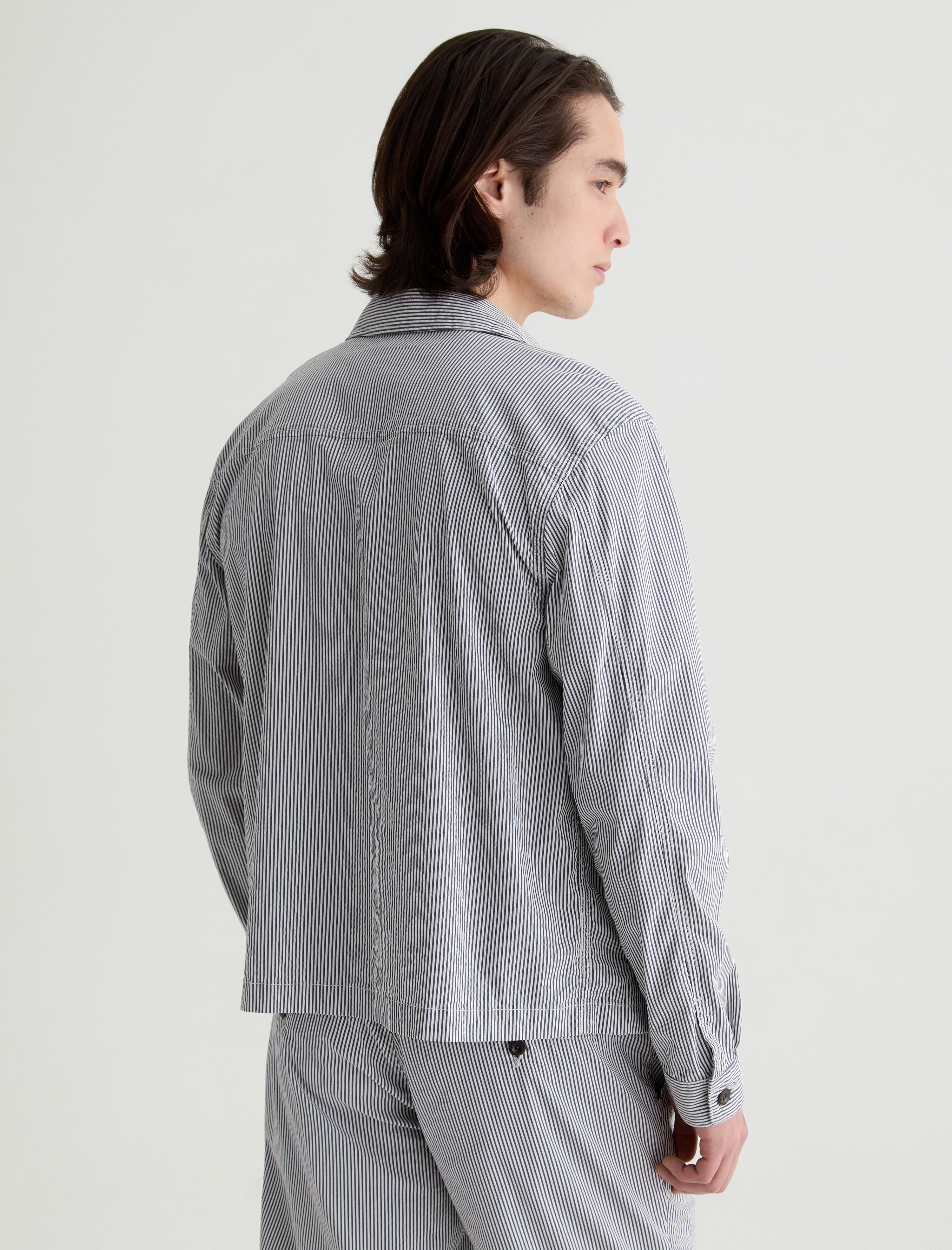 Philip Zip Jacket Charcoal Stripe Modern Chore Coat Men Top Photo 7