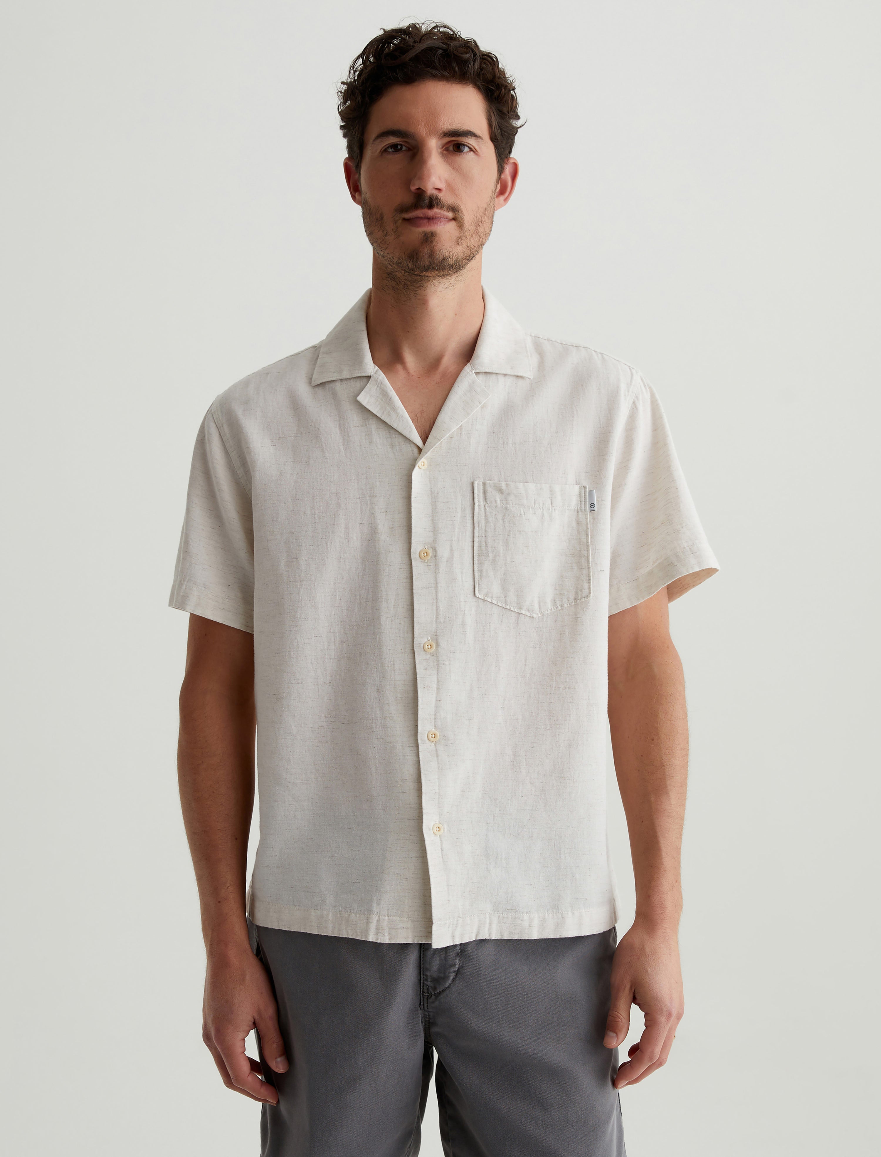 Foster Shirt Oatmeal Relaxed Fit Camp Shirt Men Top Photo 1