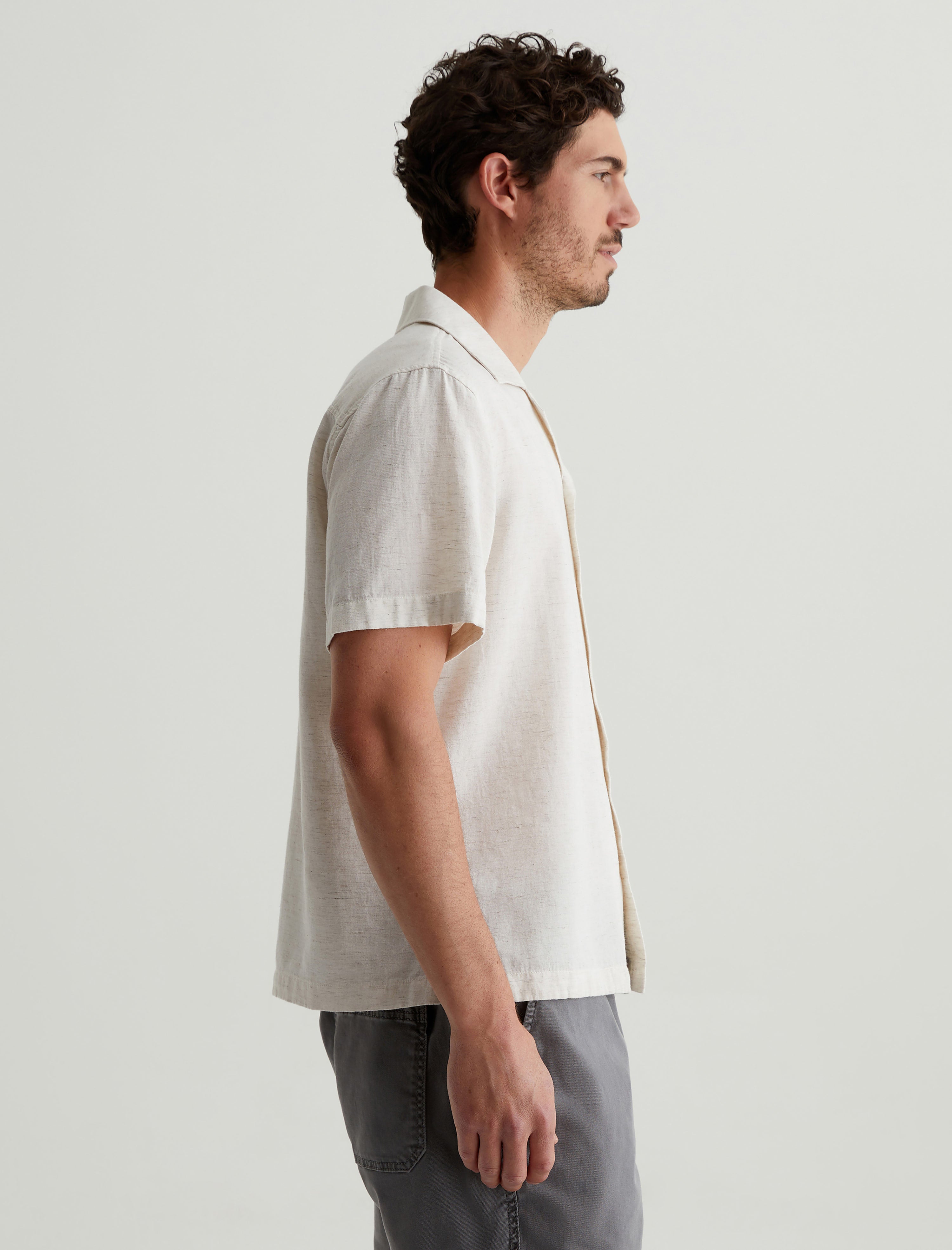 Foster Shirt Oatmeal Relaxed Fit Camp Shirt Men Top Photo 3