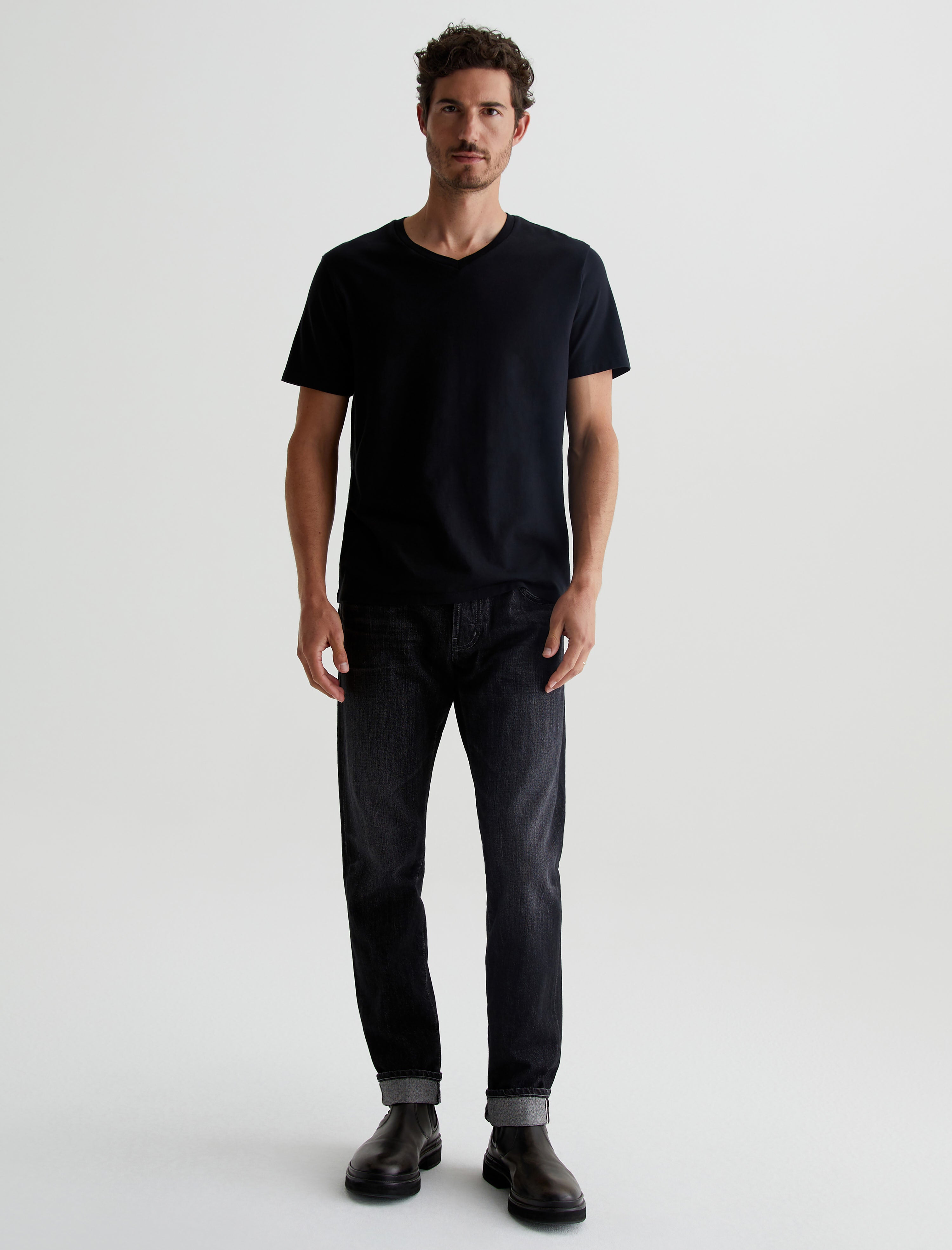 Bryce Vee True Black Classic Vee Neck T-Shirt Men Top Photo 4