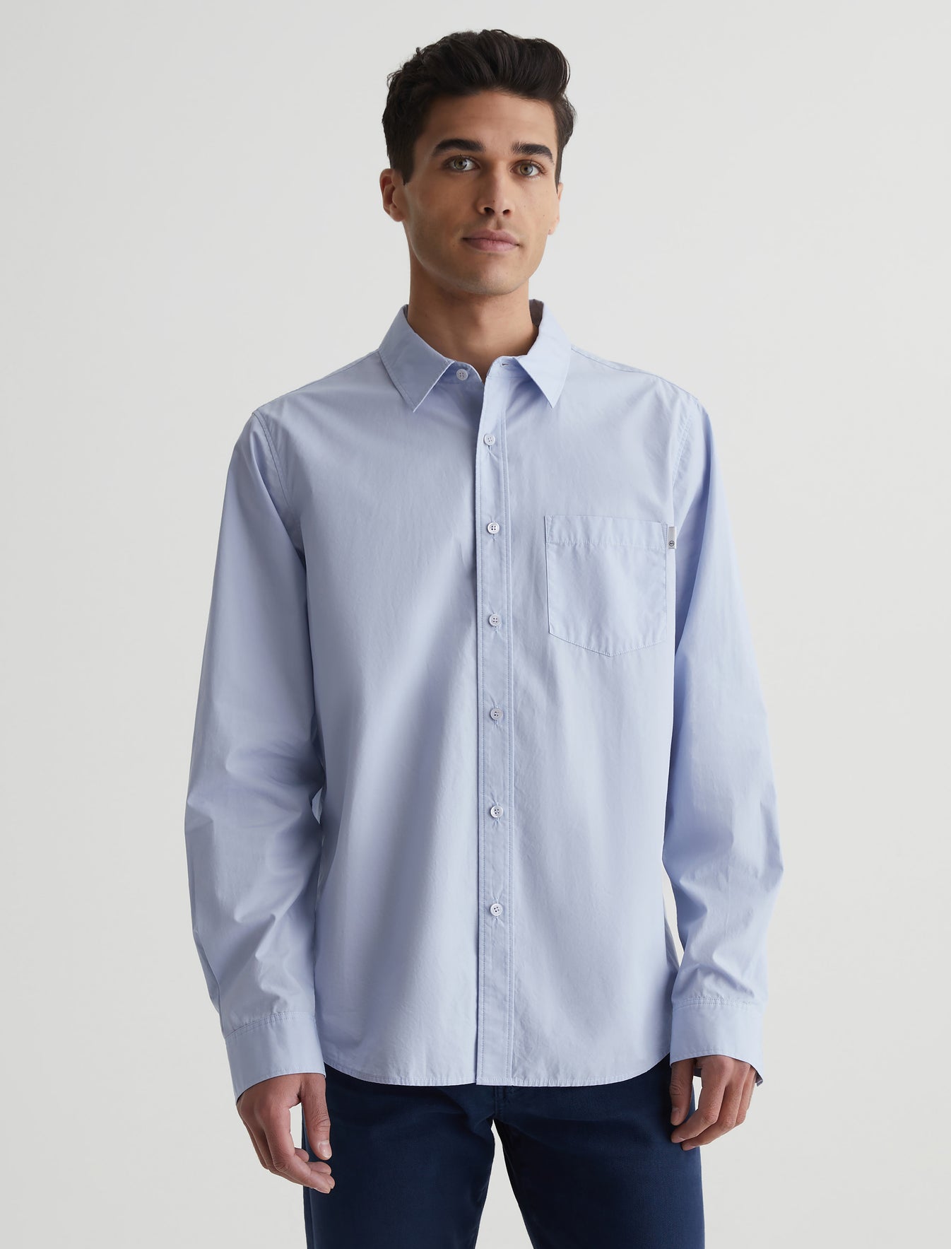 Aiden Shirt Blue Whisper Classic Long Sleeve Button-Up Shirt Men Top Photo 1
