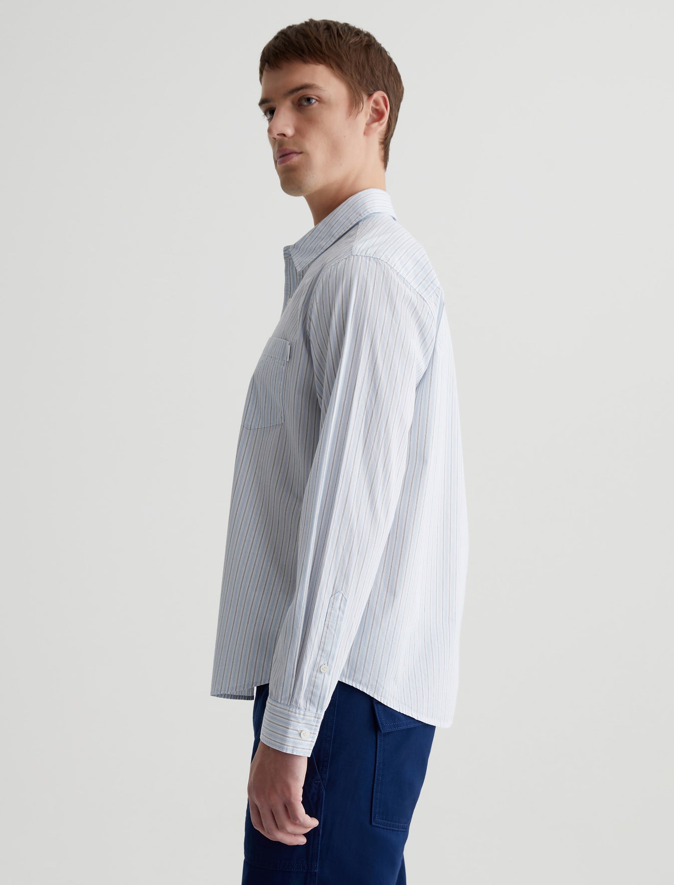 Aiden Shirt Gallery Stripe Blue Multi Classic Fit Long Sleeve Button-Up Shirt Men Top Photo 5