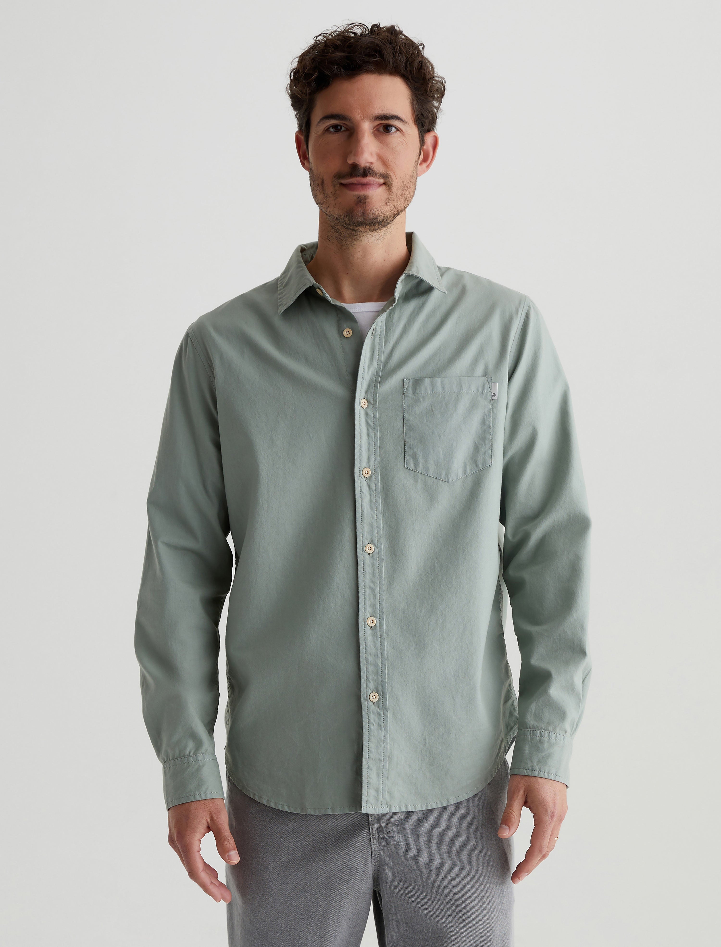 Aiden Shirt Matcha Latte Classic Button Up Shirt Men Top Photo 1