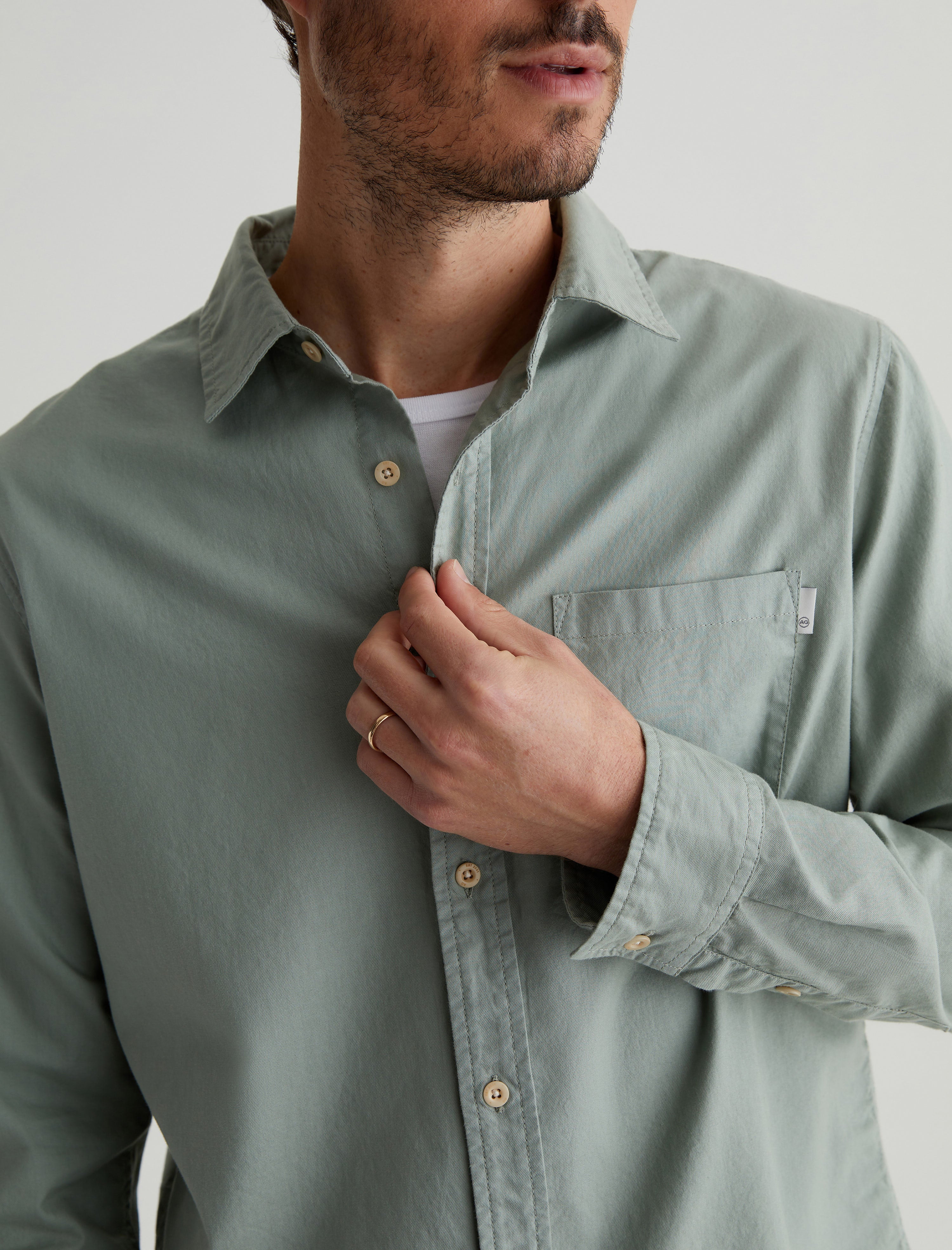 Aiden Shirt Matcha Latte Classic Button Up Shirt Men Top Photo 2