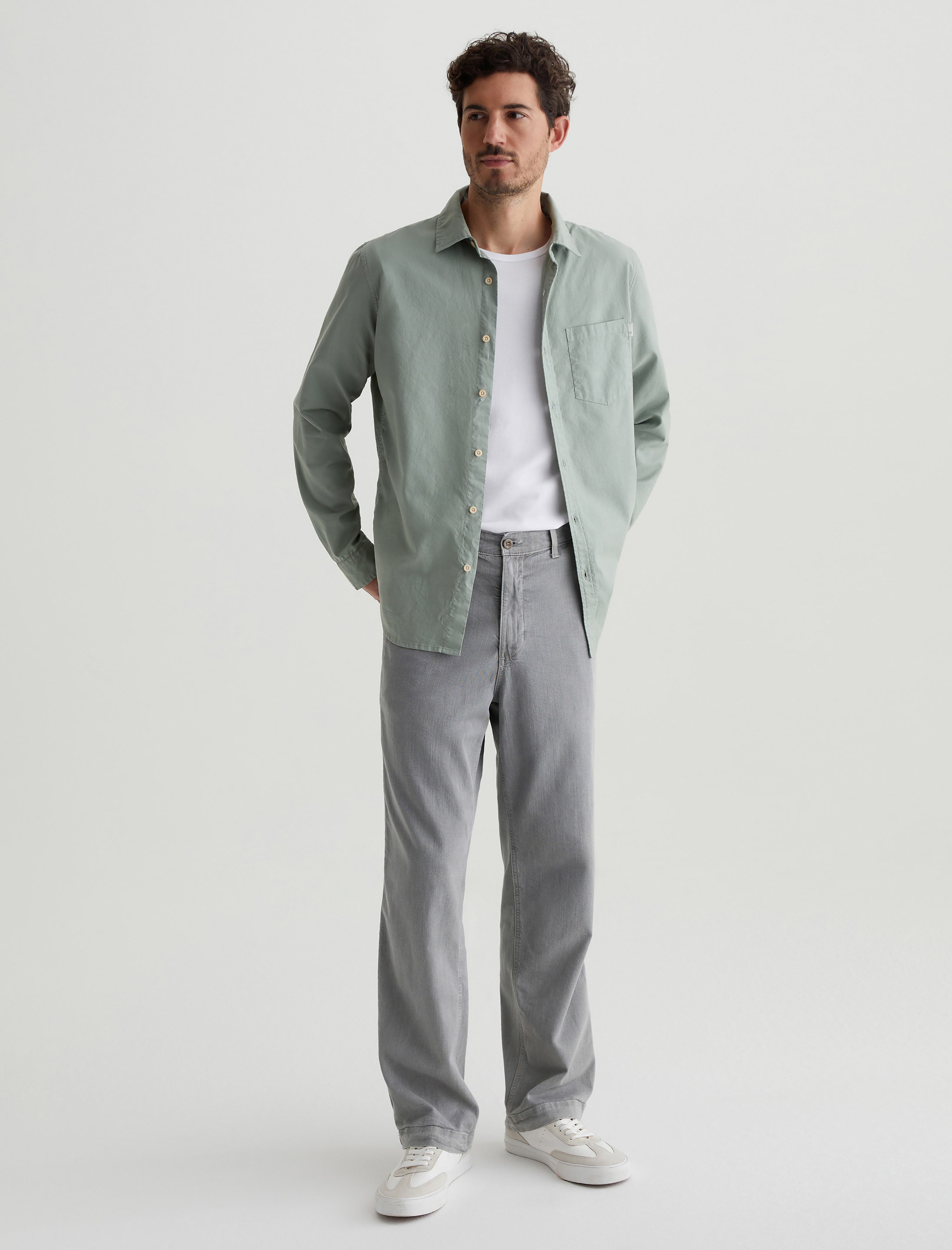 Aiden Shirt Matcha Latte Classic Button Up Shirt Men Top Photo 4